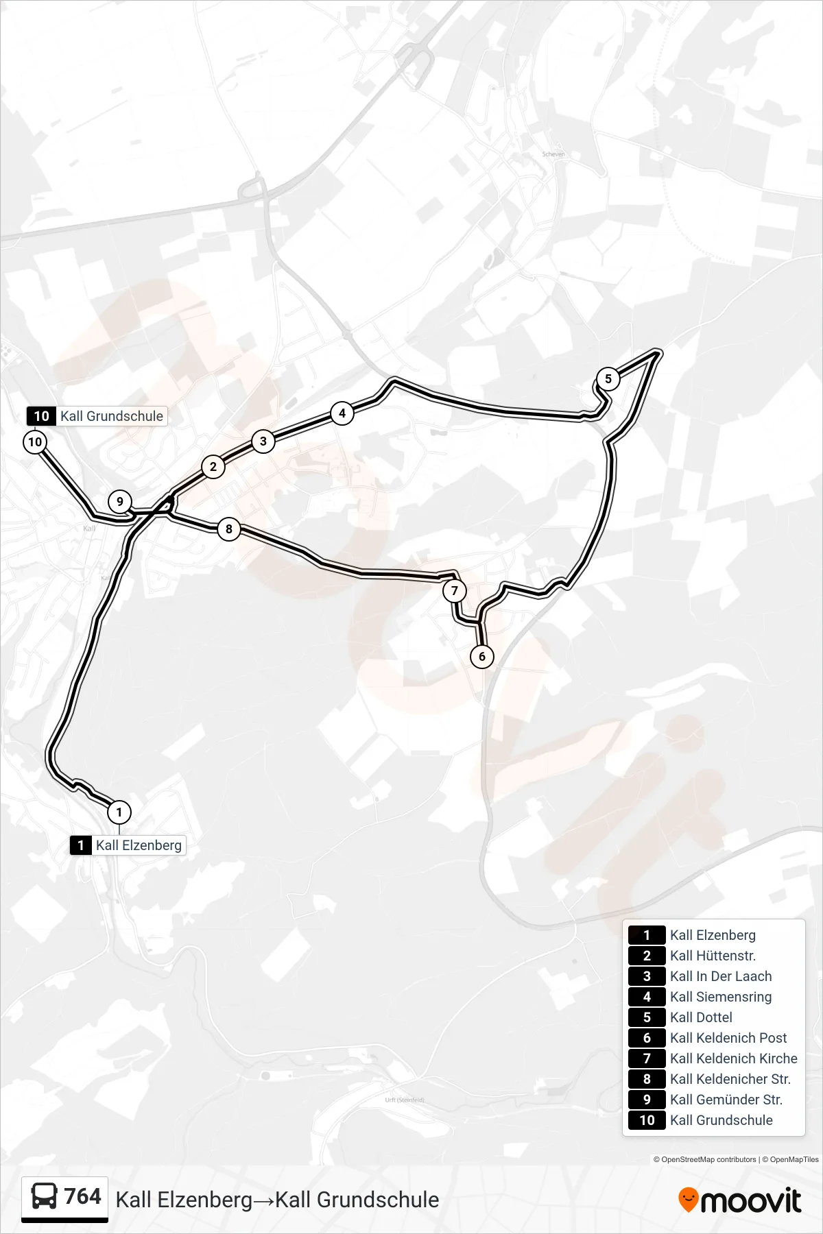 Linie 764 (Bus) Richtung Kall Elzenberg‎→Kall Grundschule: Route und Haltestellen auf der Karte
