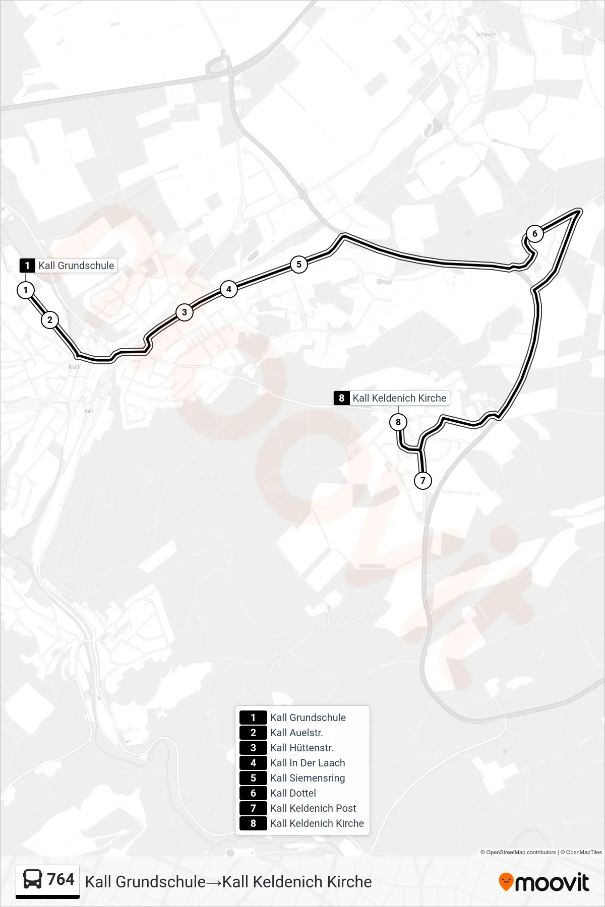 Linie 764 (Bus) Richtung Kall Grundschule‎→Kall Keldenich Kirche: Route und Haltestellen auf der Karte