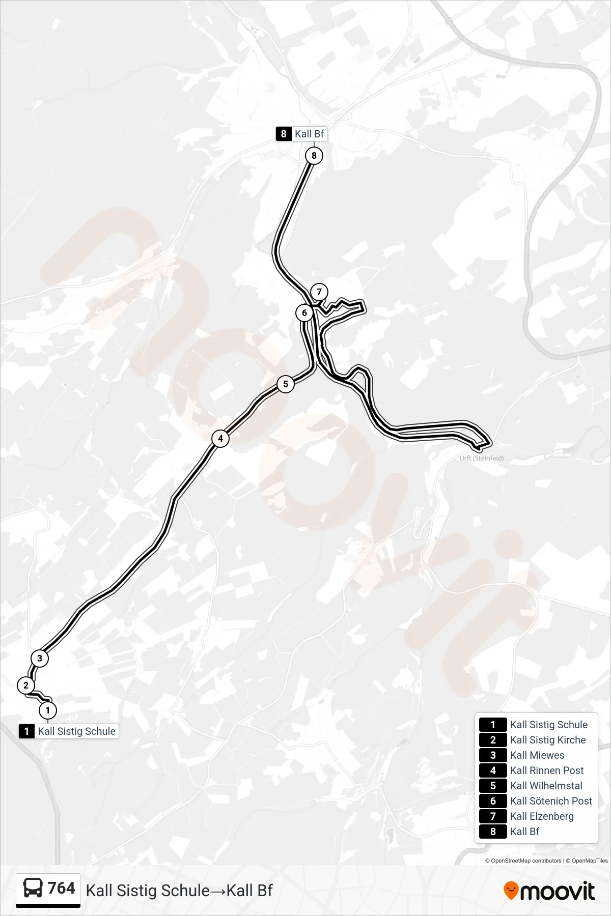 Linie 764 (Bus) Richtung Kall Sistig Schule→Kall Bf: Route und Haltestellen auf der Karte