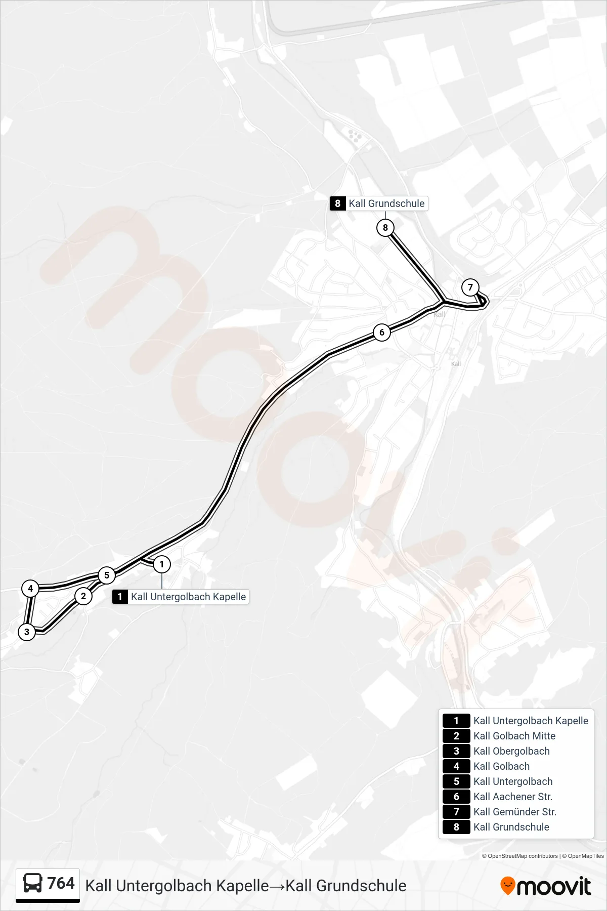 Linie 764 (Bus) Richtung Kall Untergolbach Kapelle→Kall Grundschule: Route und Haltestellen auf der Karte