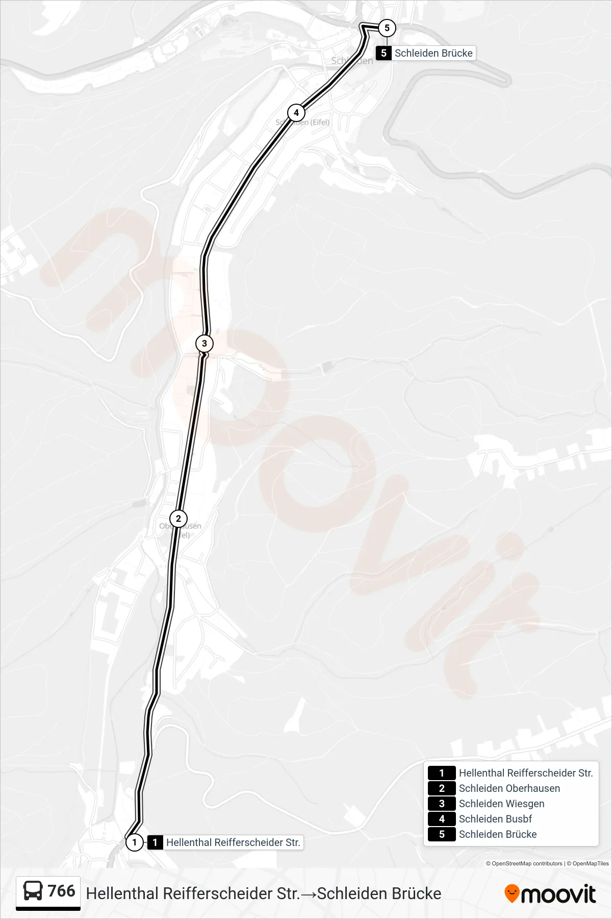 Linie 766 (Bus) Richtung Hellenthal Reifferscheider Str.→Schleiden Brücke: Route und Haltestellen auf der Karte