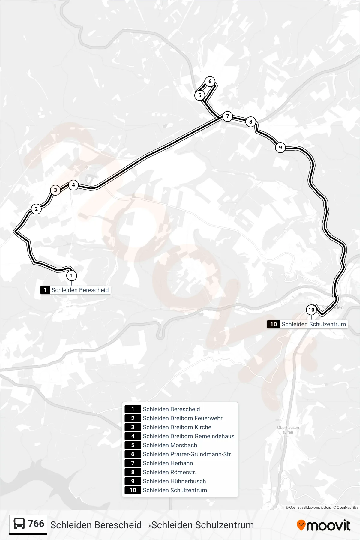 Linie 766 (Bus) Richtung Schleiden Berescheid→Schleiden Schulzentrum: Route und Haltestellen auf der Karte