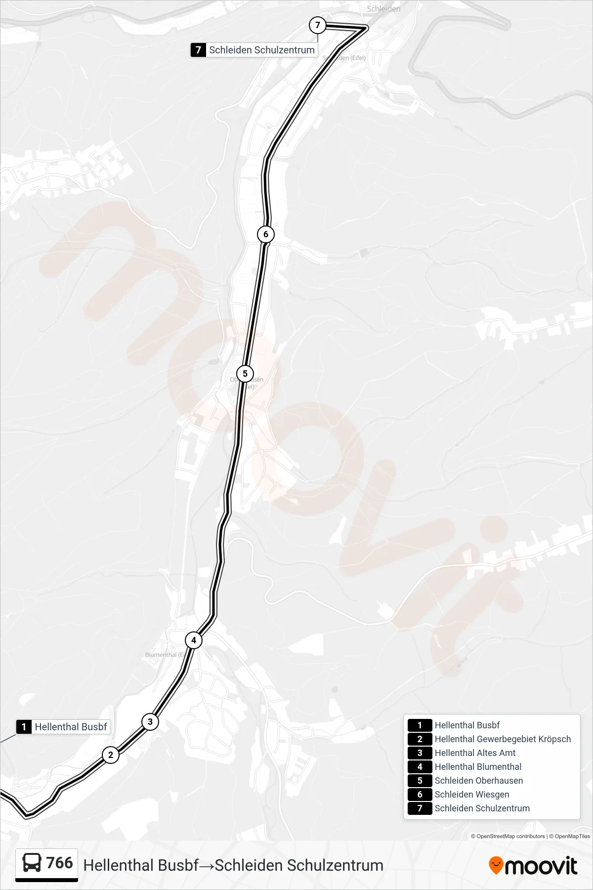 Linie 766 (Bus) Richtung Hellenthal Busbf‎→Schleiden Schulzentrum: Route und Haltestellen auf der Karte