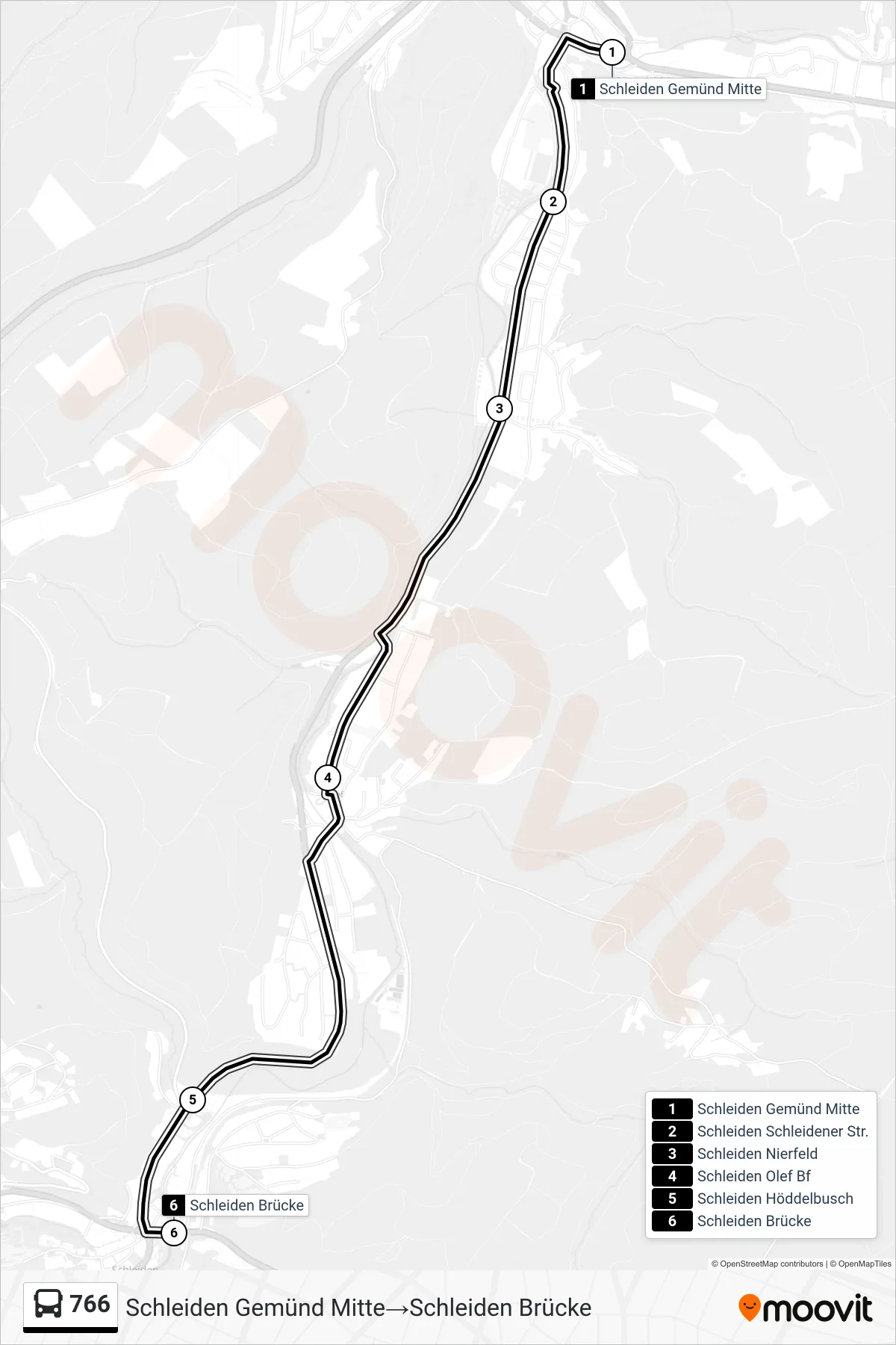 Linie 766 (Bus) Richtung Schleiden Gemünd Mitte→Schleiden Brücke: Route und Haltestellen auf der Karte