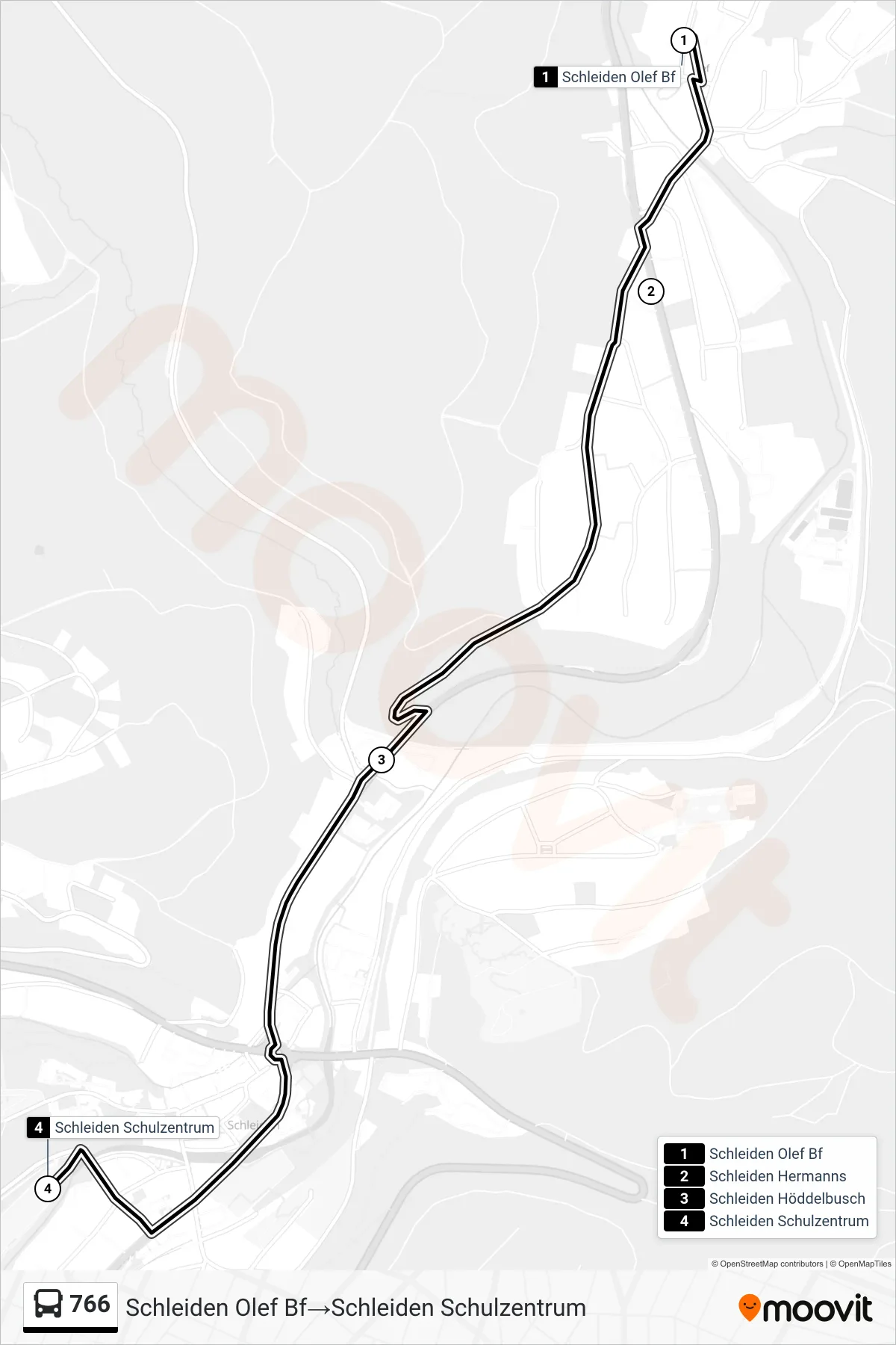 Linie 766 (Bus) Richtung Schleiden Olef Bf→Schleiden Schulzentrum: Route und Haltestellen auf der Karte