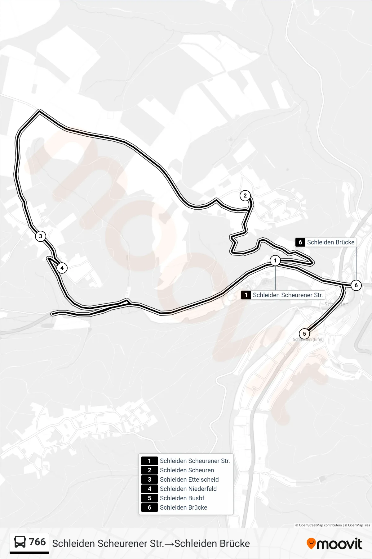 Linie 766 (Bus) Richtung Schleiden Scheurener Str.‎→Schleiden Brücke: Route und Haltestellen auf der Karte