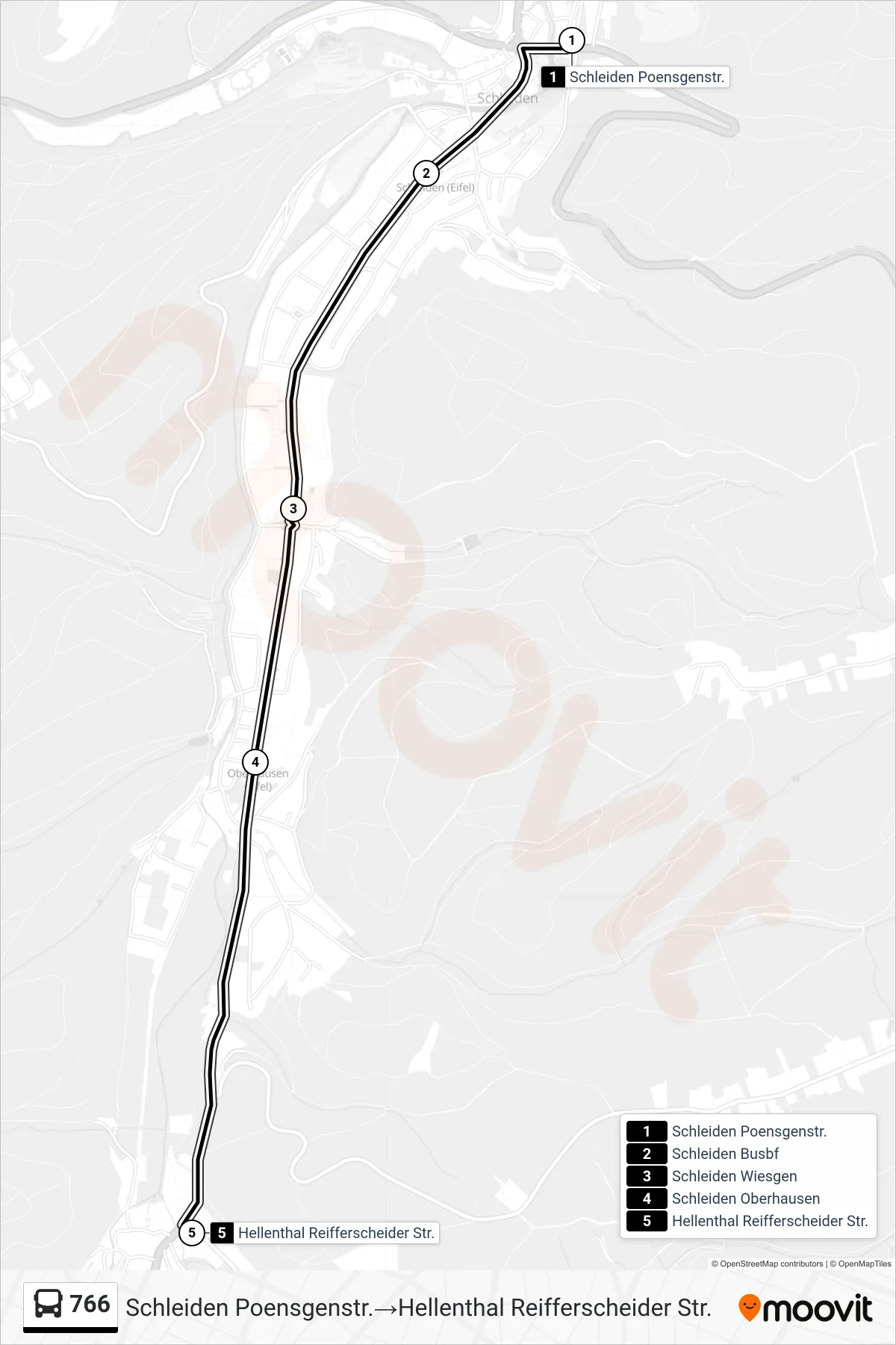 Linie 766 (Bus) Richtung Schleiden Poensgenstr.→Hellenthal Reifferscheider Str.: Route und Haltestellen auf der Karte