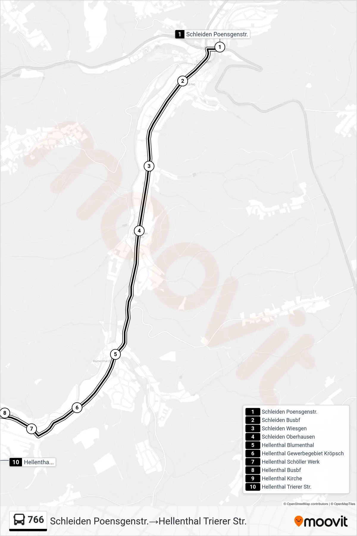 Linie 766 (Bus) Richtung Schleiden Poensgenstr.‎→Hellenthal Trierer Str.: Route und Haltestellen auf der Karte