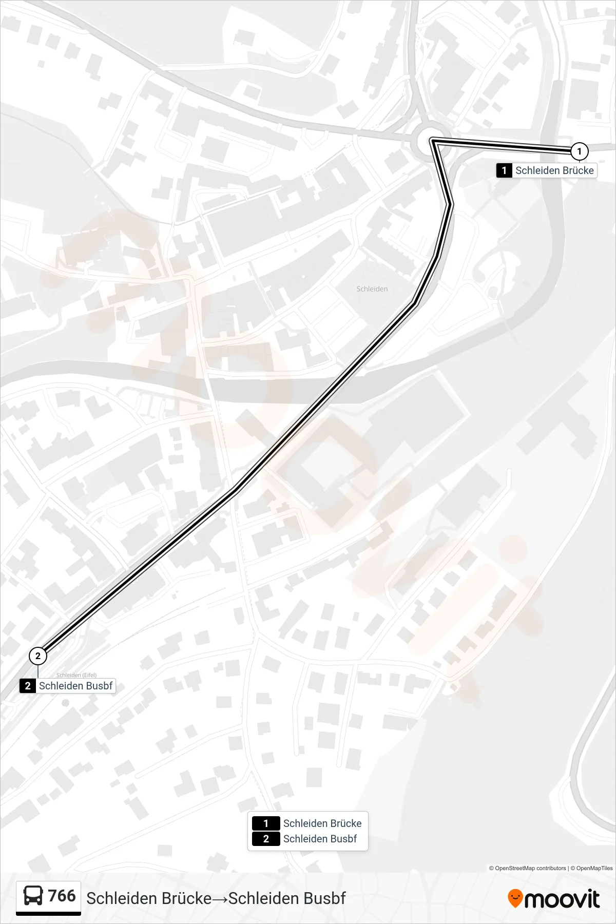 766 bus Line (Schleiden Brücke‎→Schleiden Busbf) route and stops on a map