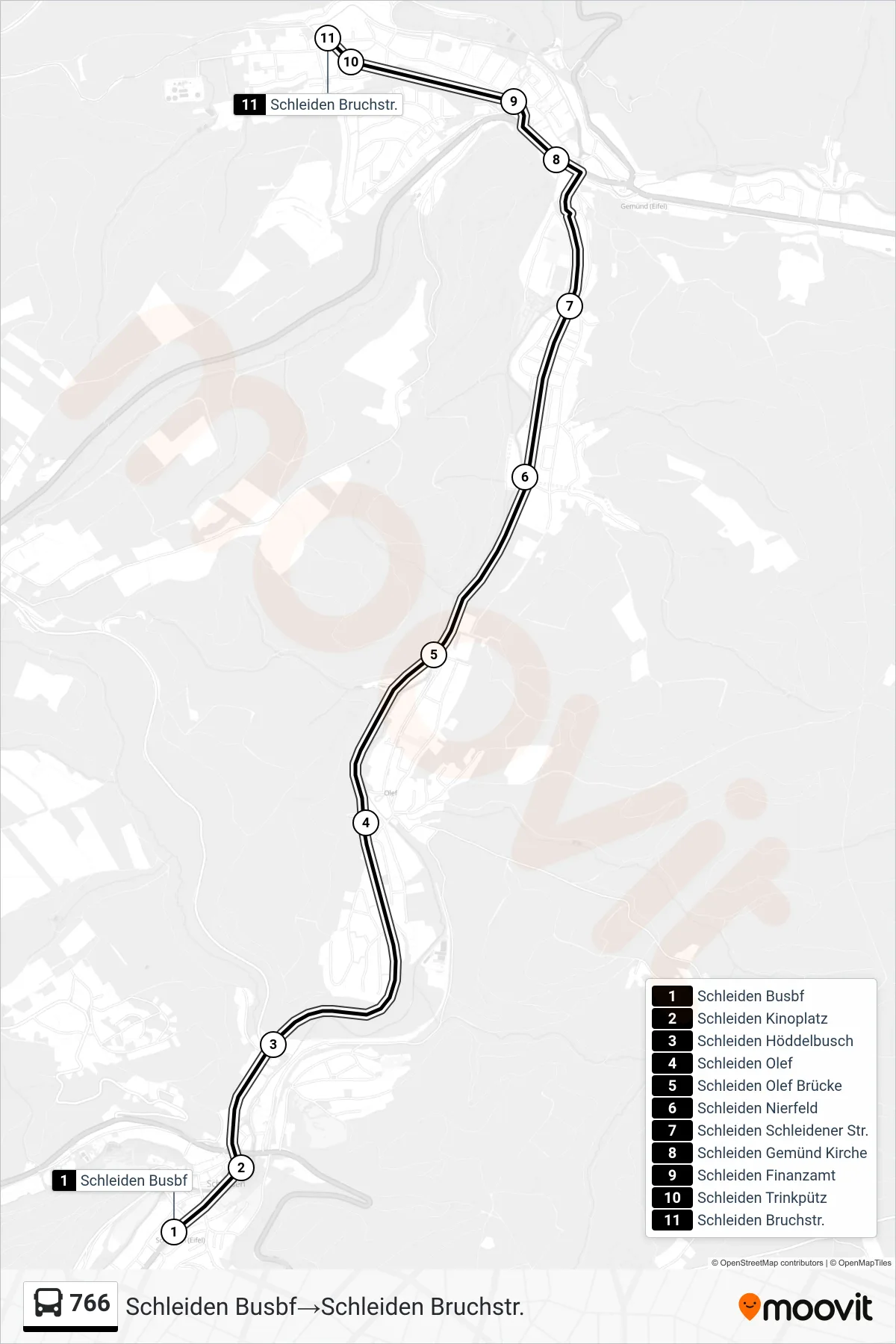 Linie 766 (Bus) Richtung Schleiden Busbf‎→Schleiden Bruchstr.: Route und Haltestellen auf der Karte