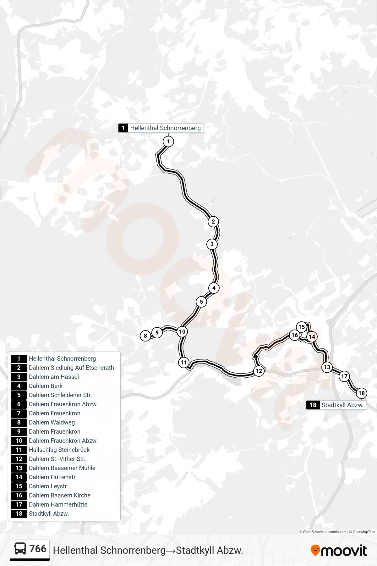 Linie 766 (Bus) Richtung Hellenthal Schnorrenberg→Stadtkyll Abzw.: Route und Haltestellen auf der Karte