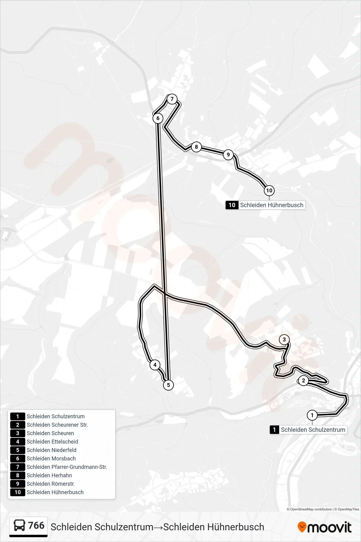 Linie 766 (Bus) Richtung Schleiden Schulzentrum→Schleiden Hühnerbusch: Route und Haltestellen auf der Karte