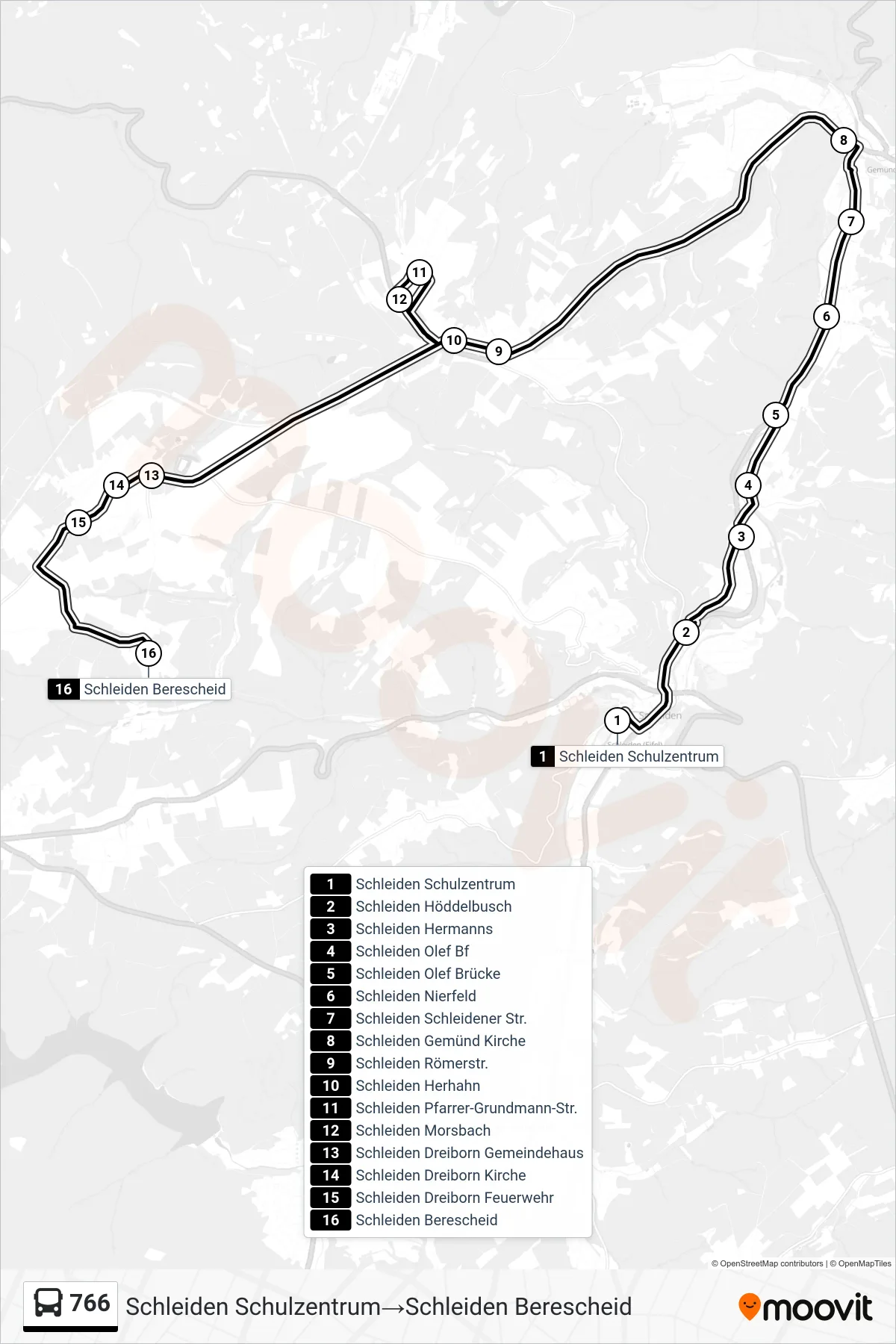 Linie 766 (Bus) Richtung Schleiden Schulzentrum‎→Schleiden Berescheid: Route und Haltestellen auf der Karte