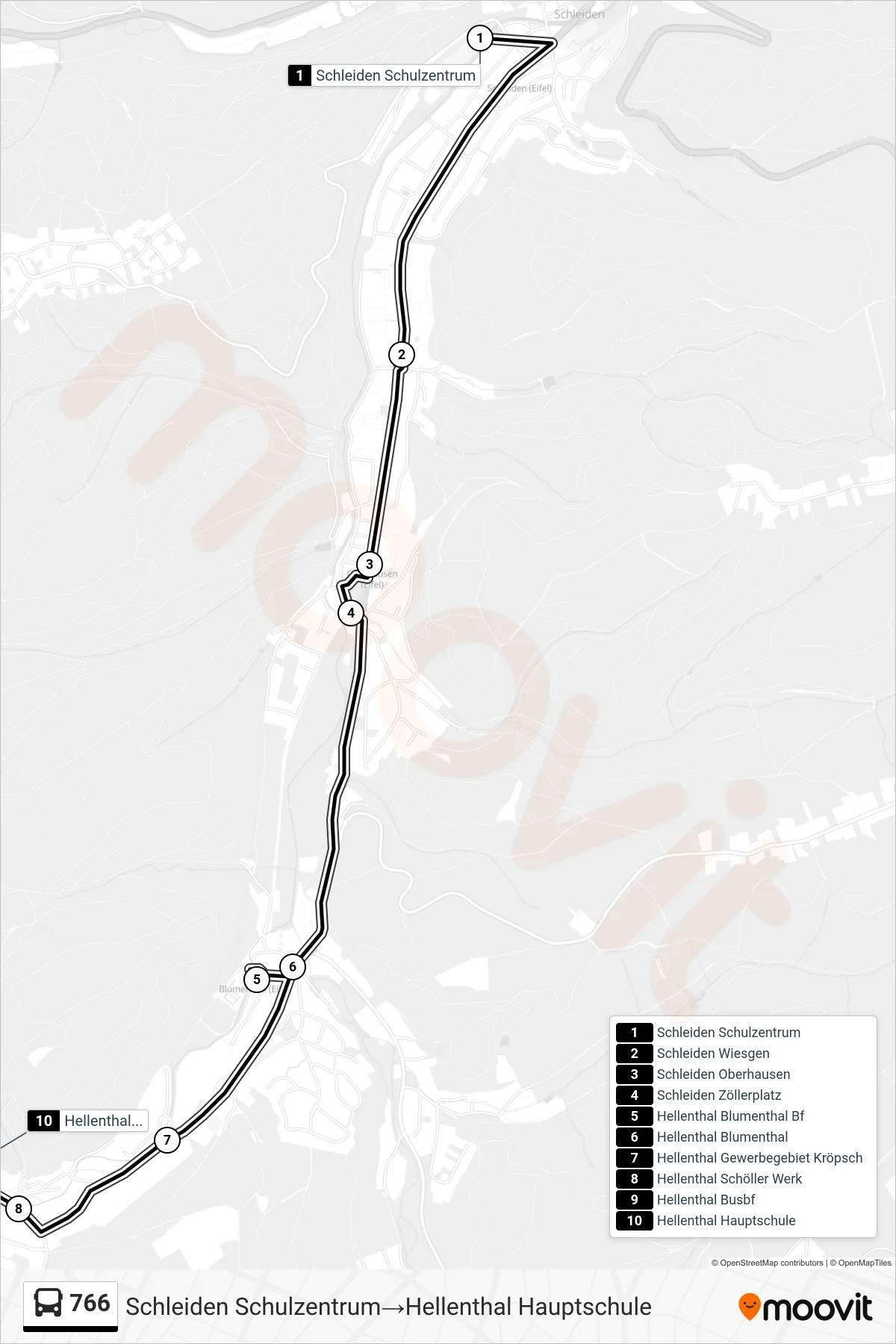 Linie 766 (Bus) Richtung Schleiden Schulzentrum‎→Hellenthal Hauptschule: Route und Haltestellen auf der Karte