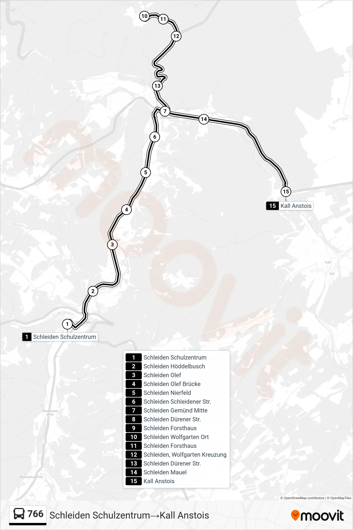Linie 766 (Bus) Richtung Schleiden Schulzentrum‎→Kall Anstois: Route und Haltestellen auf der Karte
