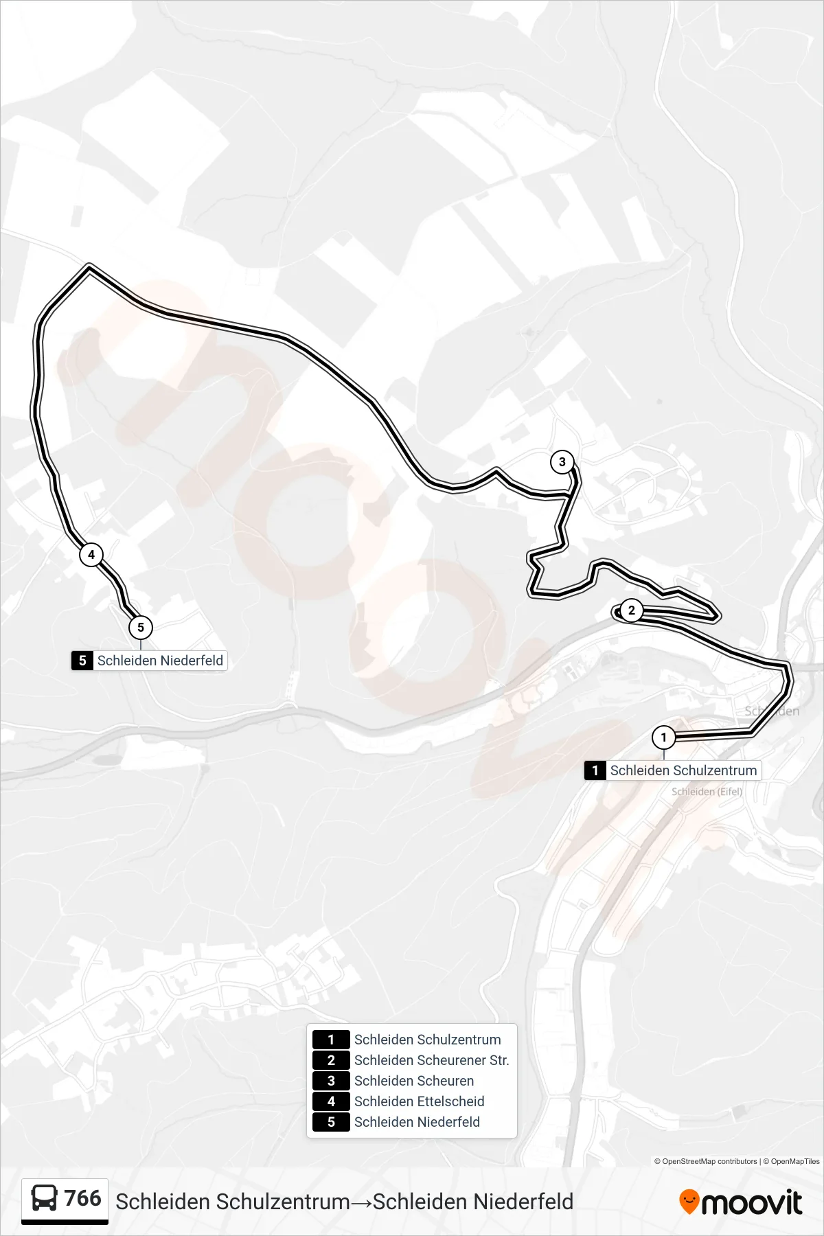 Linie 766 (Bus) Richtung Schleiden Schulzentrum‎→Schleiden Niederfeld: Route und Haltestellen auf der Karte