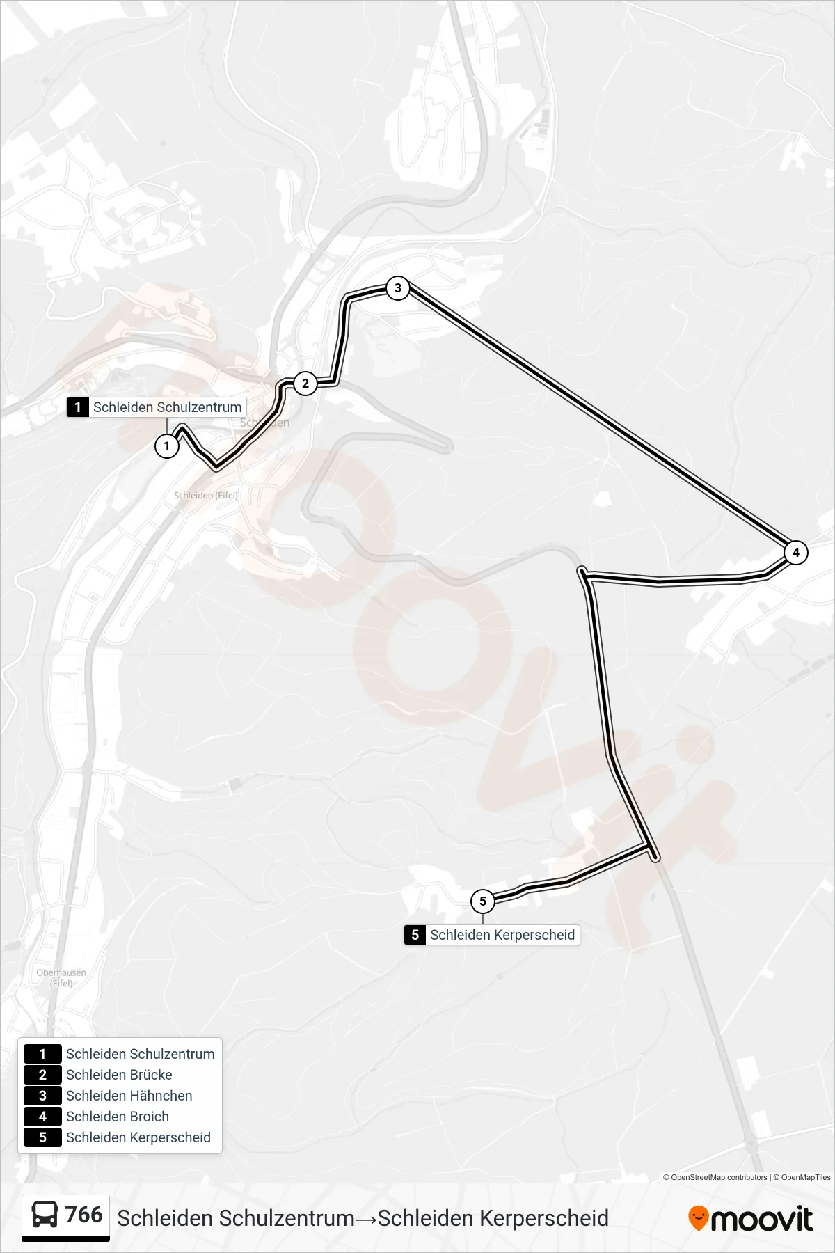 Linie 766 (Bus) Richtung Schleiden Schulzentrum→Schleiden Kerperscheid: Route und Haltestellen auf der Karte