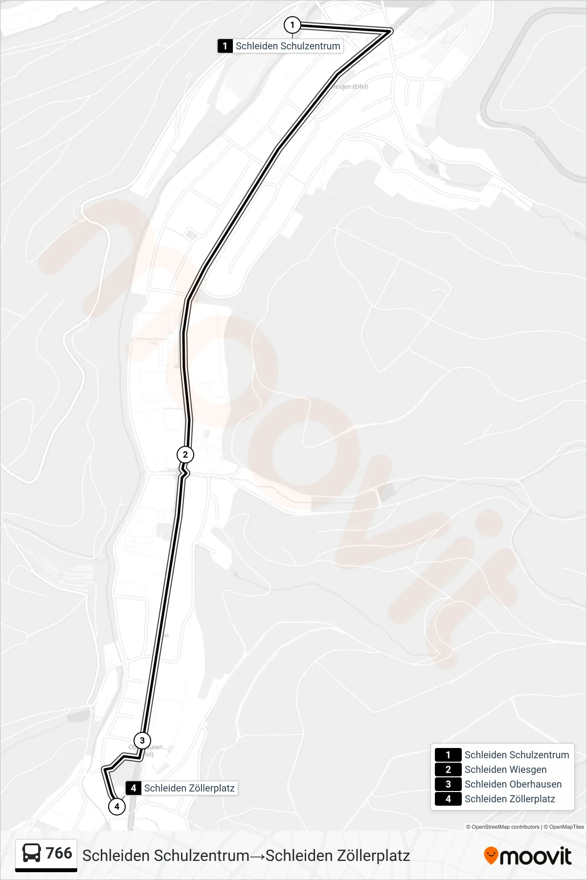 Linie 766 (Bus) Richtung Schleiden Schulzentrum‎→Schleiden Zöllerplatz: Route und Haltestellen auf der Karte