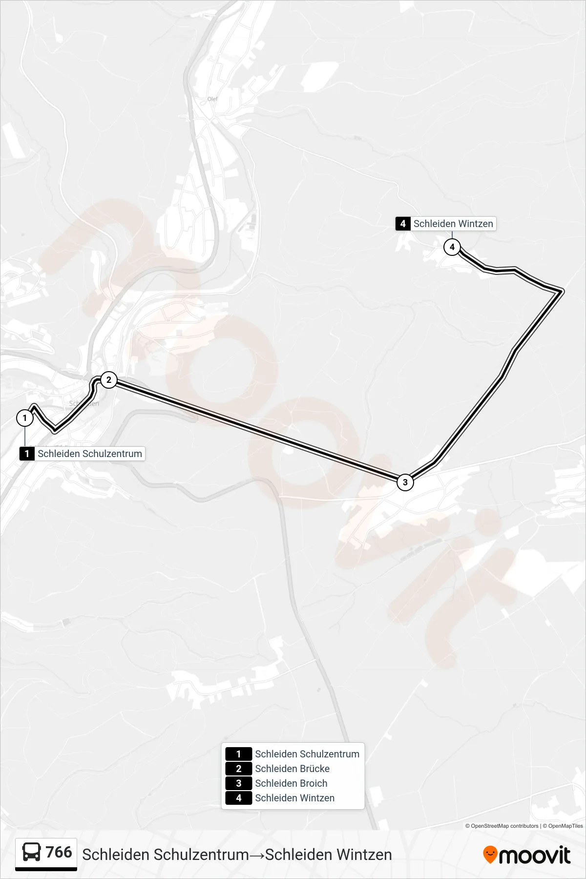Linie 766 (Bus) Richtung Schleiden Schulzentrum→Schleiden Wintzen: Route und Haltestellen auf der Karte