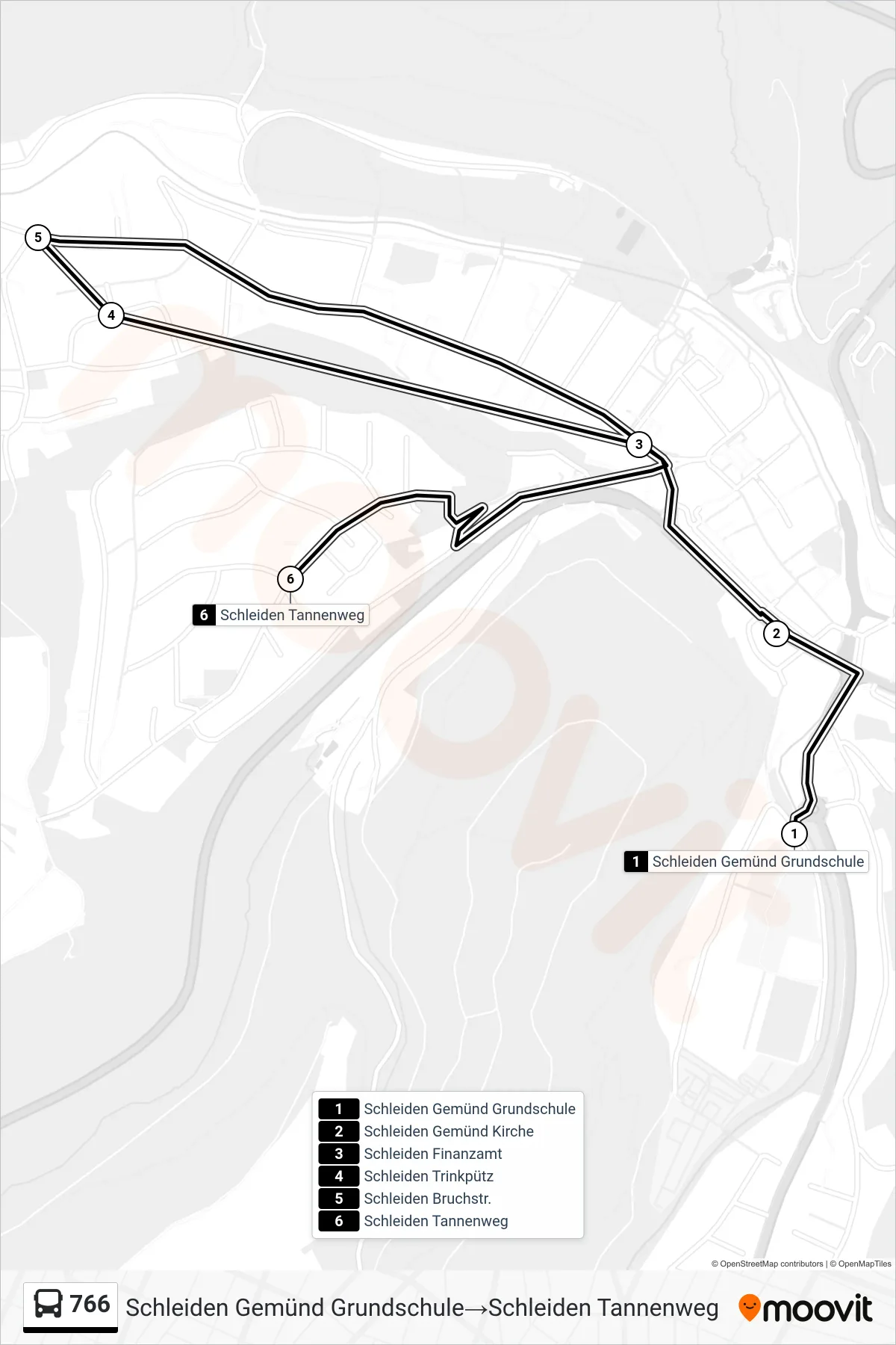 766 bus Line (Schleiden Gemünd Grundschule‎→Schleiden Tannenweg) route and stops on a map
