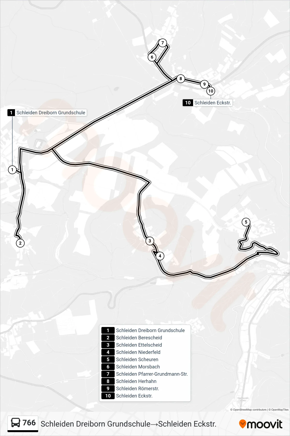 Linie 766 (Bus) Richtung Schleiden Dreiborn Grundschule→Schleiden Eckstr.: Route und Haltestellen auf der Karte