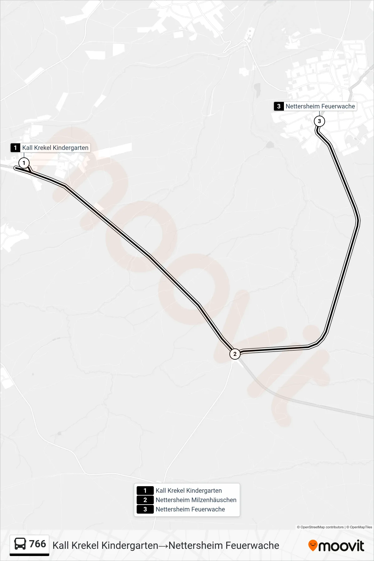 766 bus Line (Kall Krekel Kindergarten→Nettersheim Feuerwache) route and stops on a map