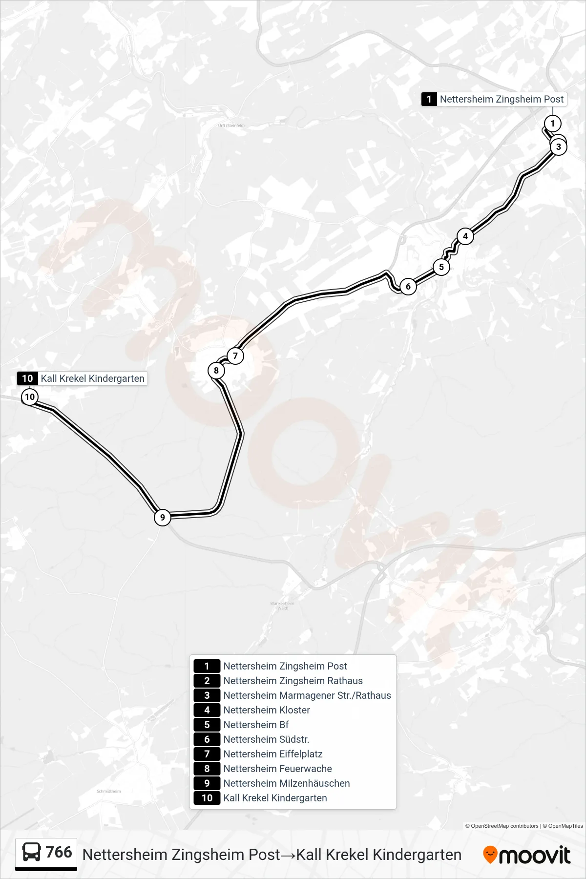Linie 766 (Bus) Richtung Nettersheim Zingsheim Post‎→Kall Krekel Kindergarten: Route und Haltestellen auf der Karte