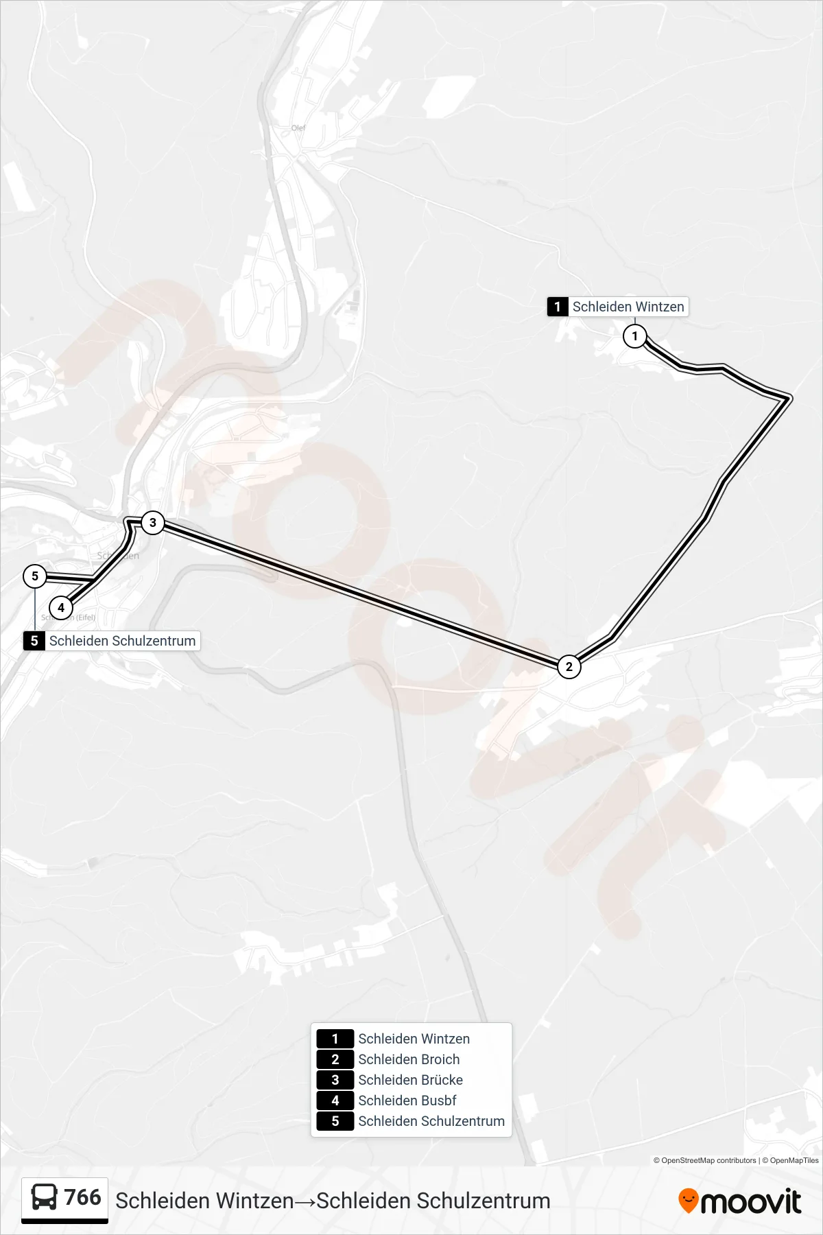Linie 766 (Bus) Richtung Schleiden Wintzen→Schleiden Schulzentrum: Route und Haltestellen auf der Karte