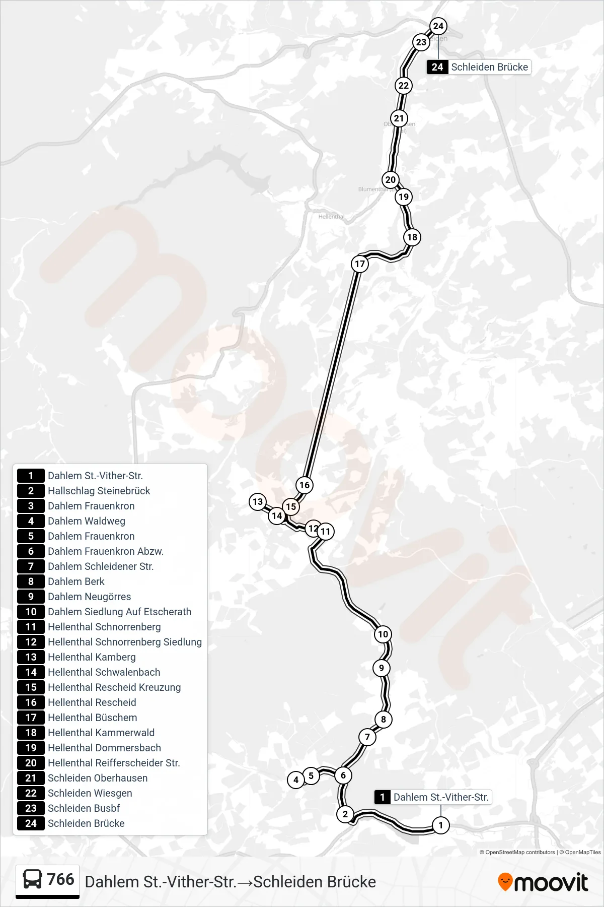 766 bus Line (Dahlem St.-Vither-Str.‎→Schleiden Brücke) route and stops on a map