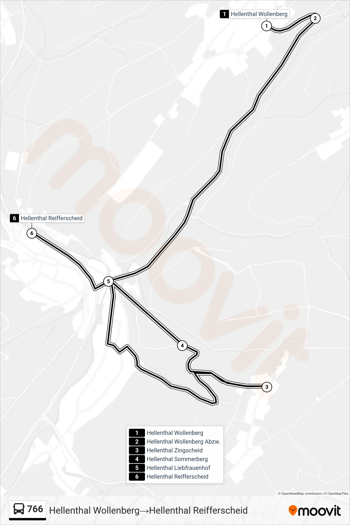 766 bus Line (Hellenthal Wollenberg→Hellenthal Reifferscheid) route and stops on a map