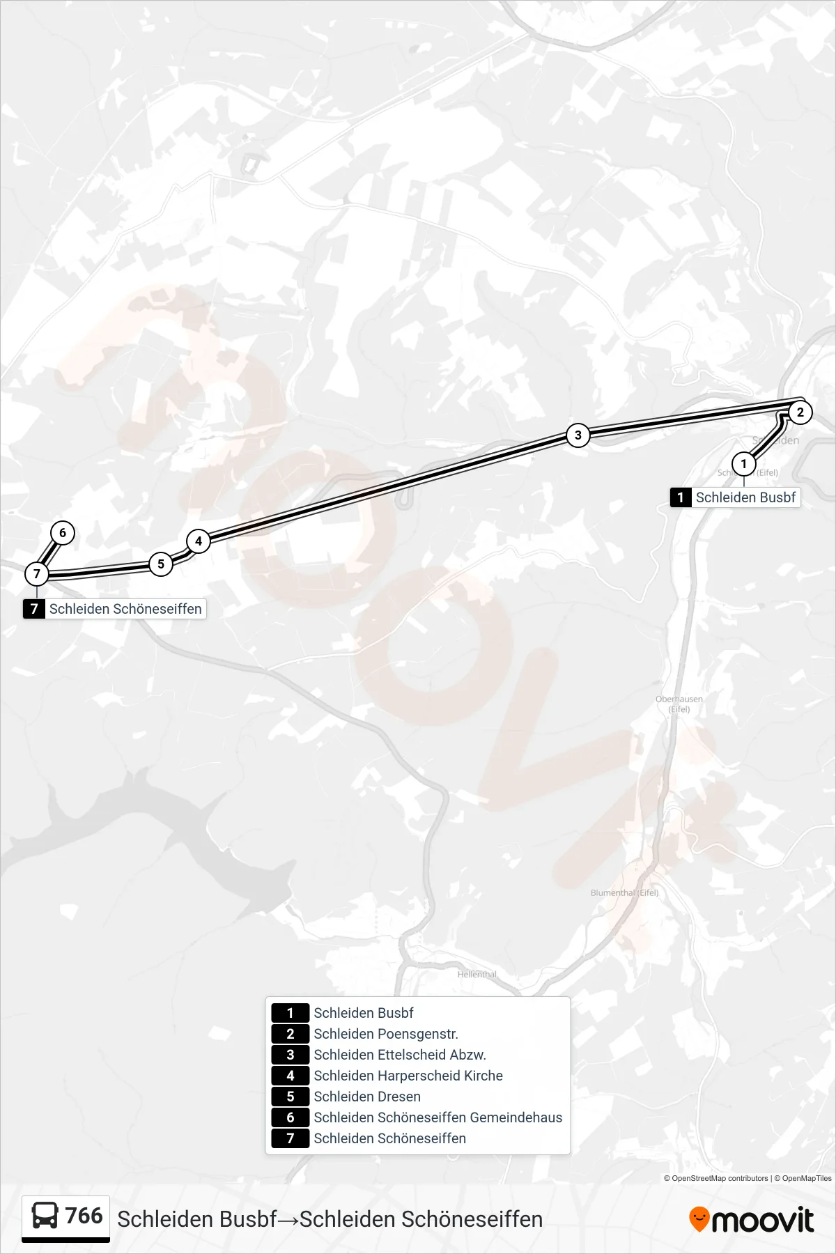 Linie 766 (Bus) Richtung Schleiden Busbf→Schleiden Schöneseiffen: Route und Haltestellen auf der Karte