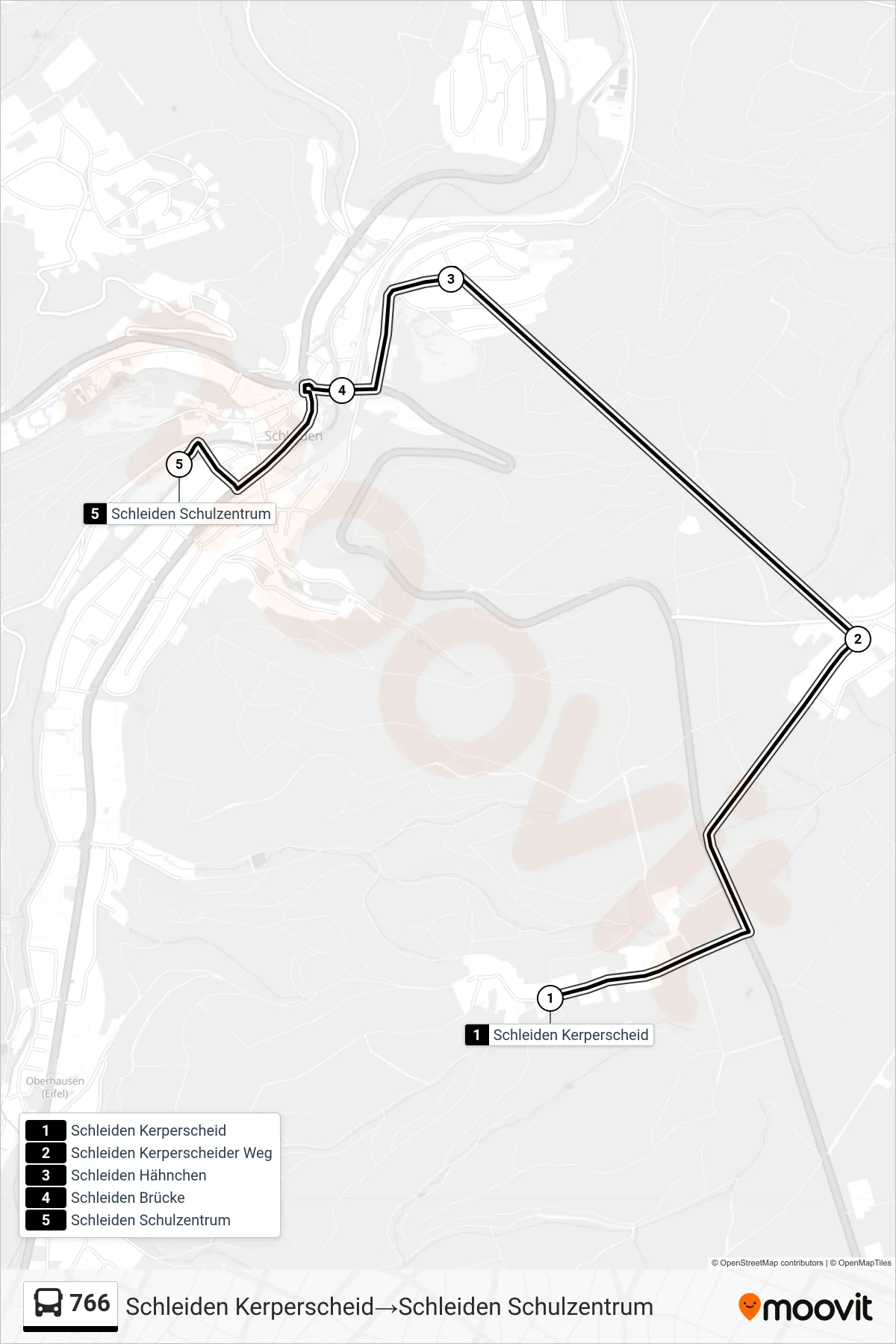 766 bus Line (Schleiden Kerperscheid‎→Schleiden Schulzentrum) route and stops on a map