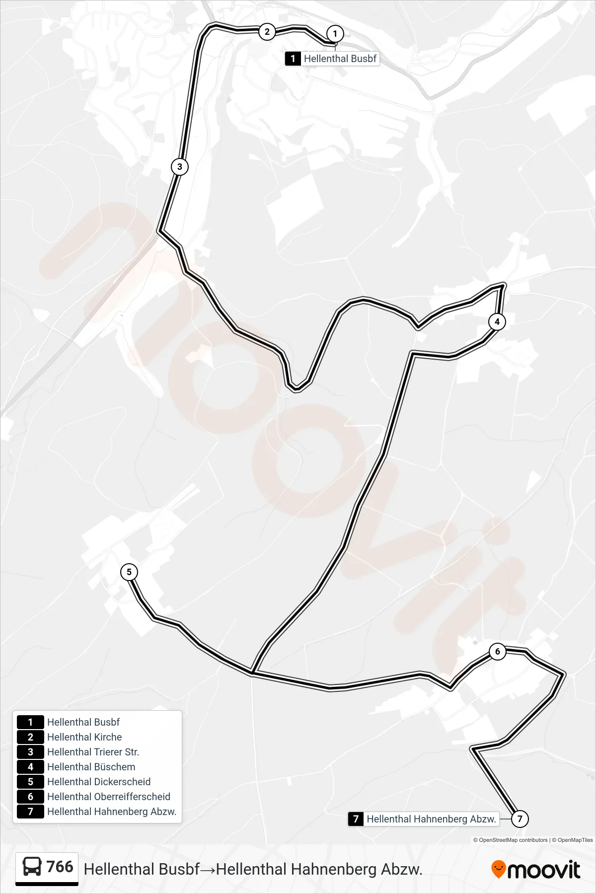 Linie 766 (Bus) Richtung Hellenthal Busbf→Hellenthal Hahnenberg Abzw.: Route und Haltestellen auf der Karte
