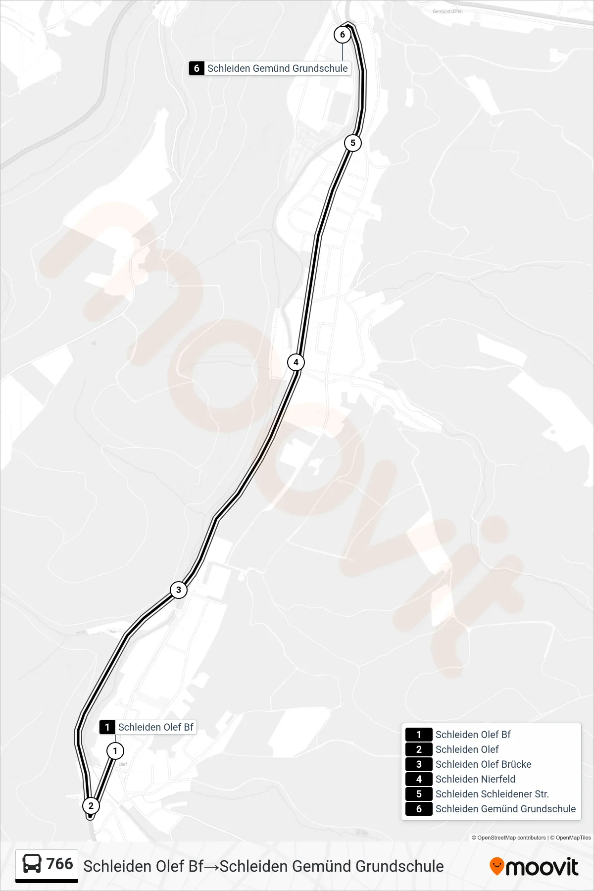 Linie 766 (Bus) Richtung Schleiden Olef Bf‎→Schleiden Gemünd Grundschule: Route und Haltestellen auf der Karte