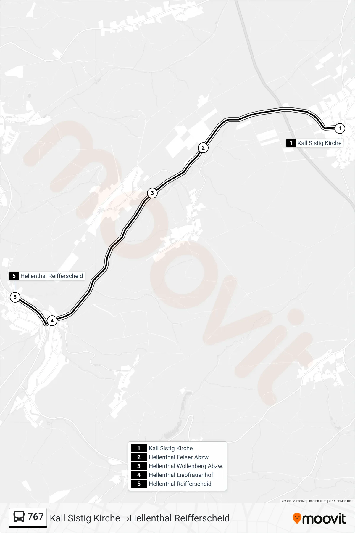 Linie 767 (Bus) Richtung Kall Sistig Kirche→Hellenthal Reifferscheid: Route und Haltestellen auf der Karte