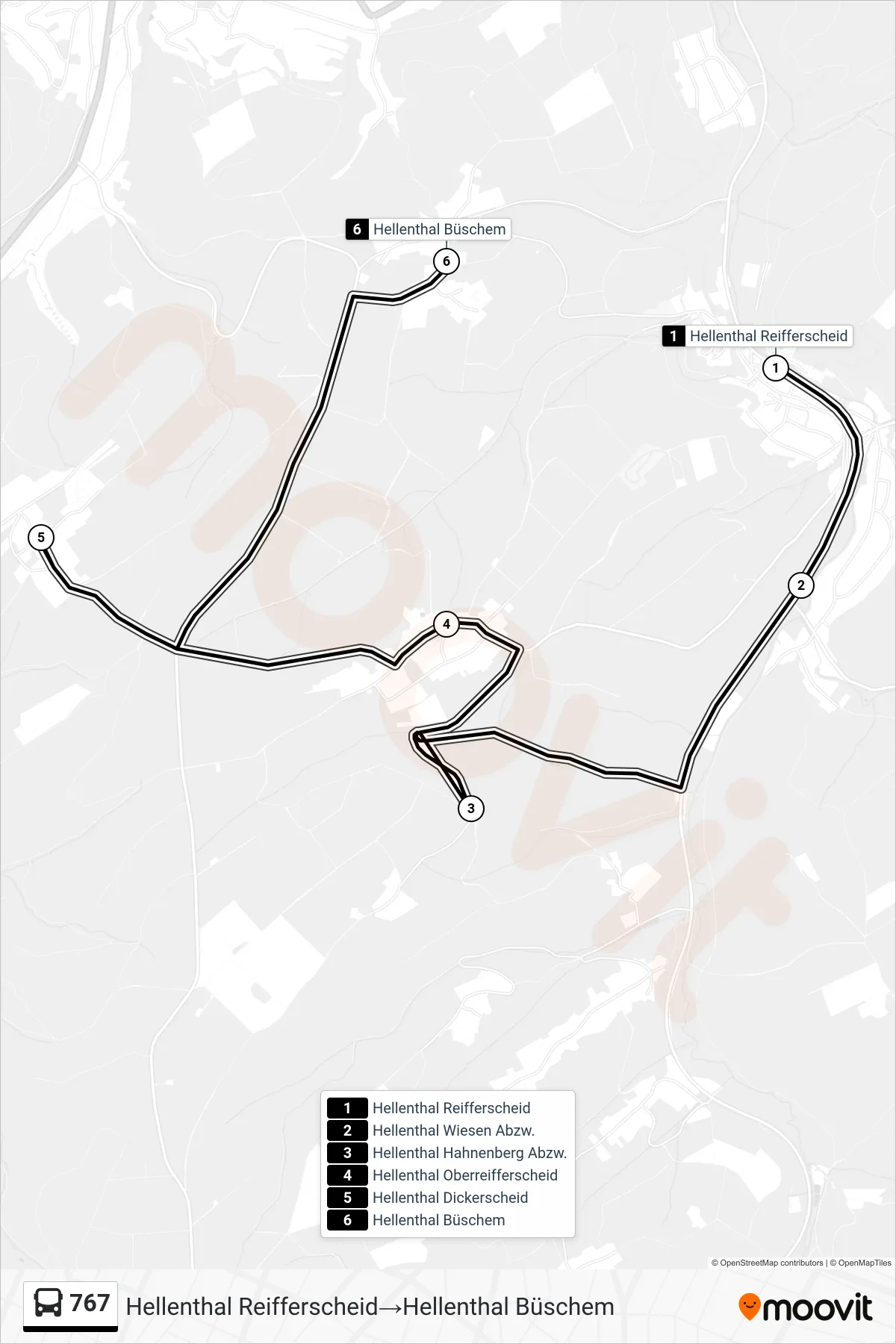 Linie 767 (Bus) Richtung Hellenthal Reifferscheid‎→Hellenthal Büschem: Route und Haltestellen auf der Karte
