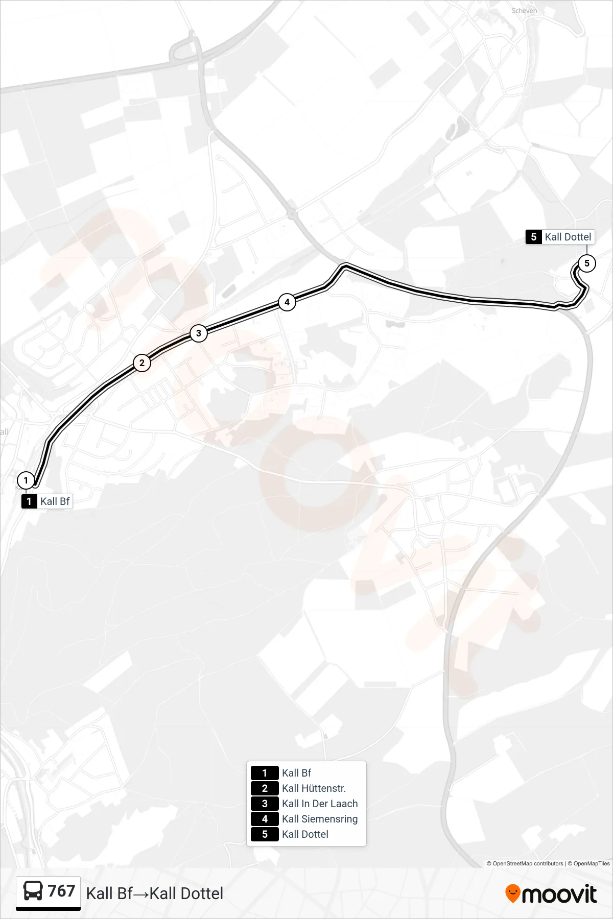 Linie 767 (Bus) Richtung Kall Bf‎→Kall Dottel: Route und Haltestellen auf der Karte