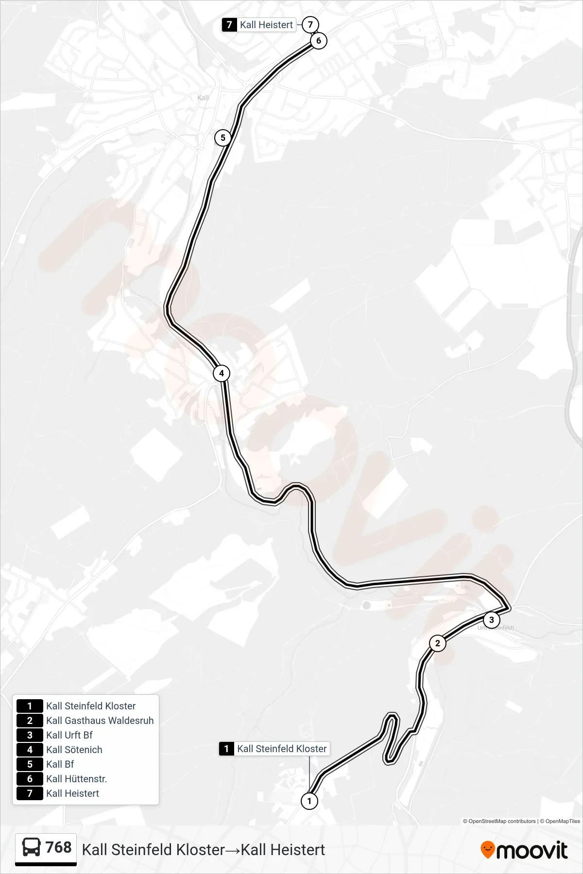 Linie 768 (Bus) Richtung Kall Steinfeld Kloster‎→Kall Heistert: Route und Haltestellen auf der Karte