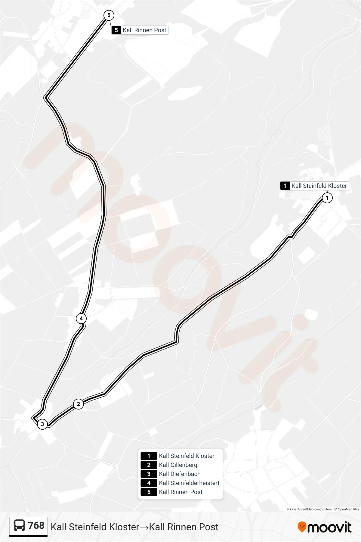 Linie 768 (Bus) Richtung Kall Steinfeld Kloster→Kall Rinnen Post: Route und Haltestellen auf der Karte