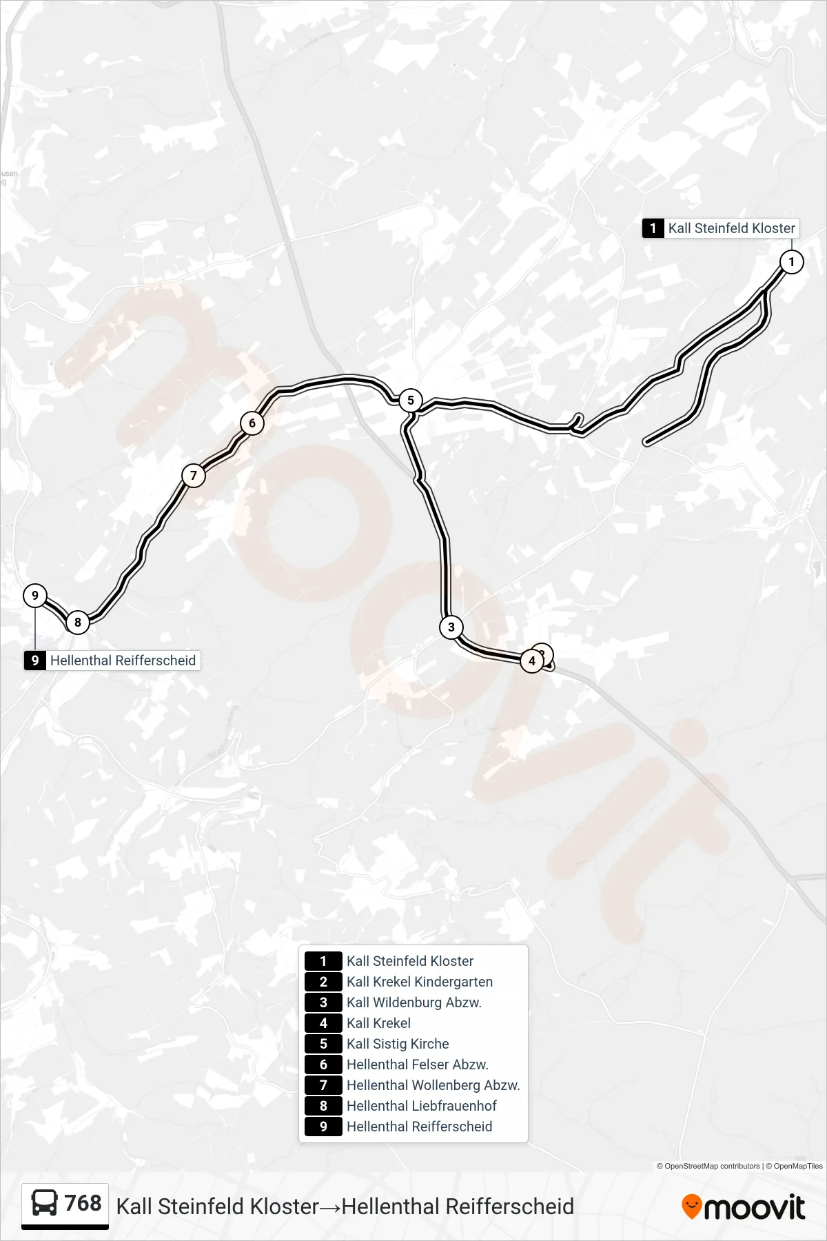 Linie 768 (Bus) Richtung Kall Steinfeld Kloster‎→Hellenthal Reifferscheid: Route und Haltestellen auf der Karte