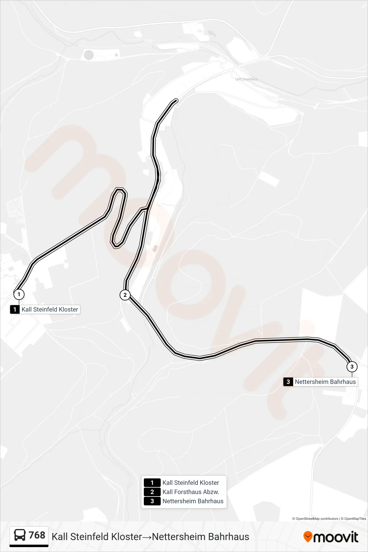 Linie 768 (Bus) Richtung Kall Steinfeld Kloster‎→Nettersheim Bahrhaus: Route und Haltestellen auf der Karte