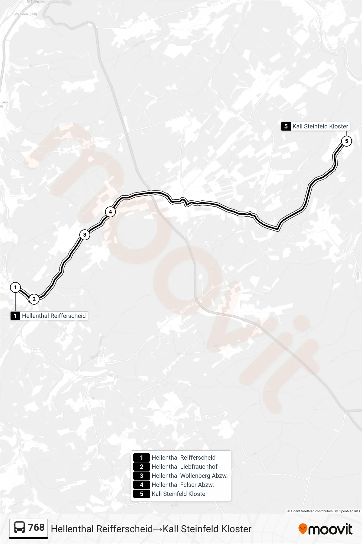Linie 768 (Bus) Richtung Hellenthal Reifferscheid‎→Kall Steinfeld Kloster: Route und Haltestellen auf der Karte