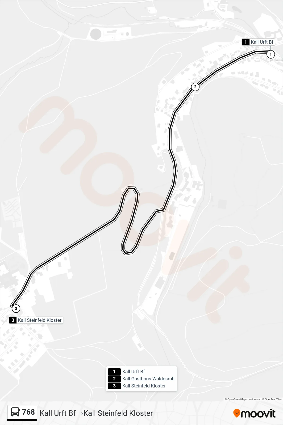 768 bus Line (Kall Urft Bf‎→Kall Steinfeld Kloster) route and stops on a map