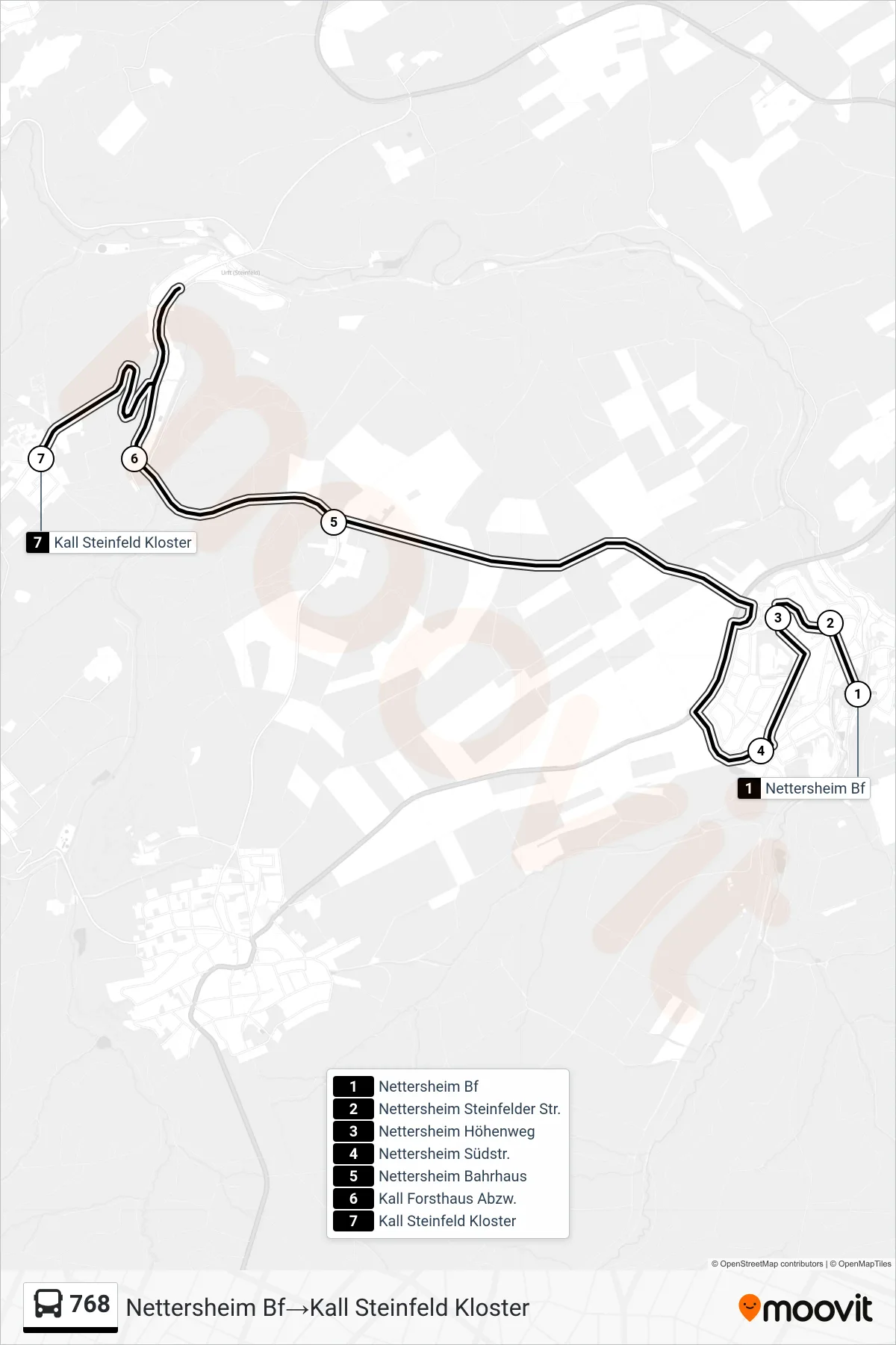 Linie 768 (Bus) Richtung Nettersheim Bf‎→Kall Steinfeld Kloster: Route und Haltestellen auf der Karte