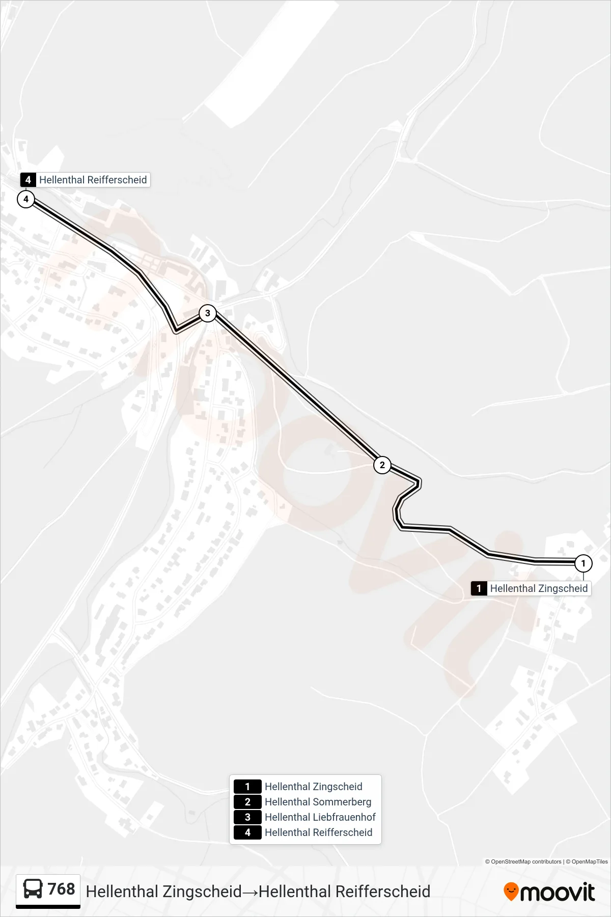 768 bus Line (Hellenthal Zingscheid→Hellenthal Reifferscheid) route and stops on a map