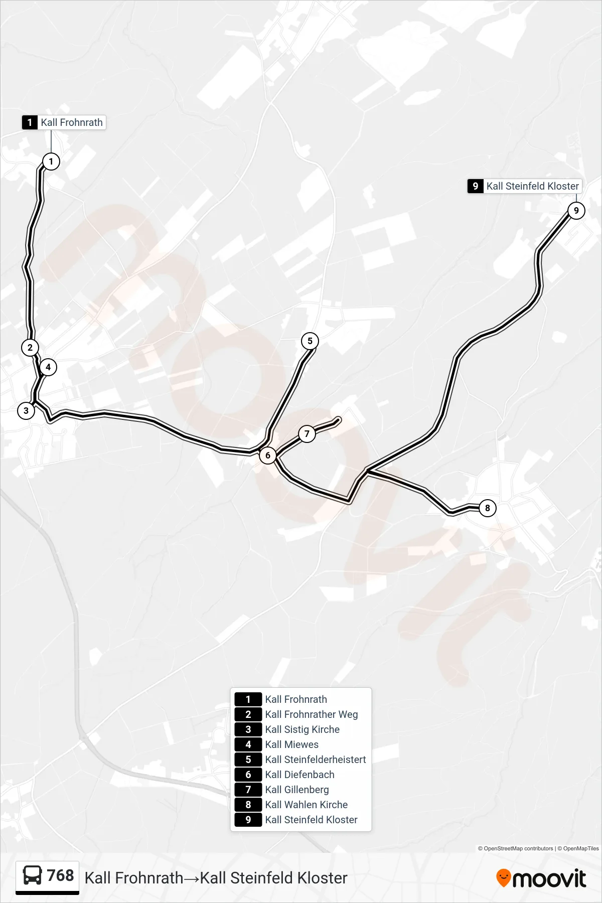 Linie 768 (Bus) Richtung Kall Frohnrath‎→Kall Steinfeld Kloster: Route und Haltestellen auf der Karte