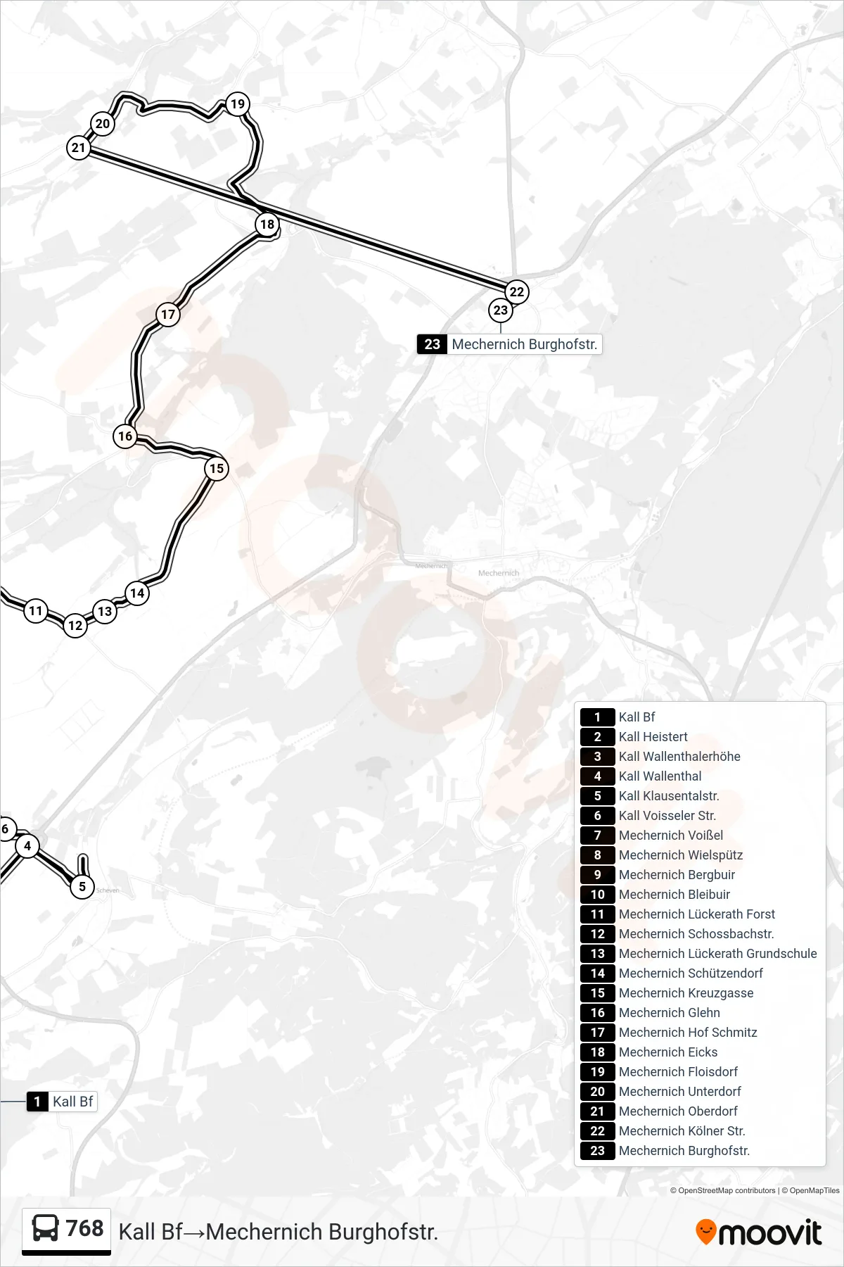 Linie 768 (Bus) Richtung Kall Bf‎→Mechernich Burghofstr.: Route und Haltestellen auf der Karte
