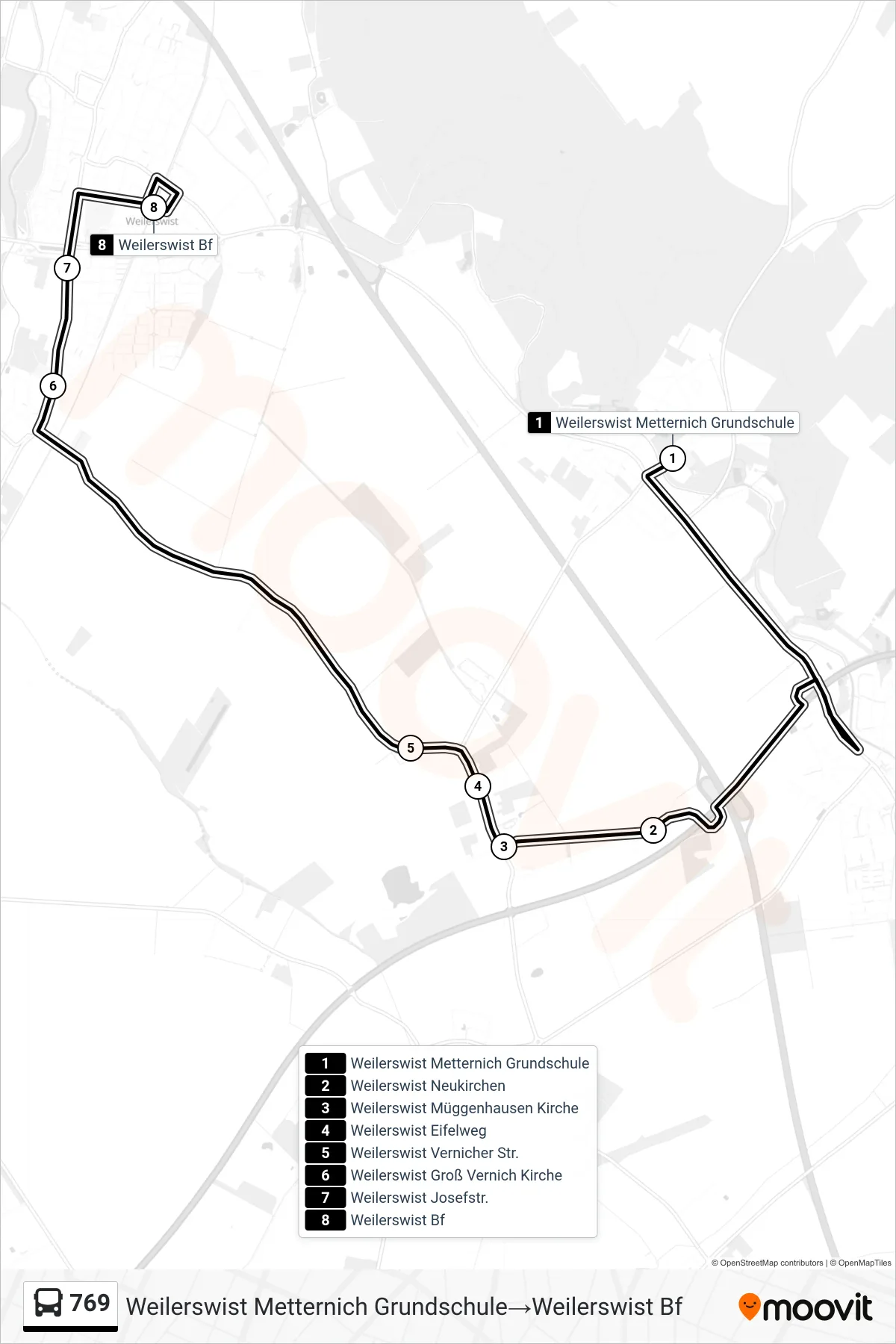 Linie 769 (Bus) Richtung Weilerswist Metternich Grundschule‎→Weilerswist Bf: Route und Haltestellen auf der Karte