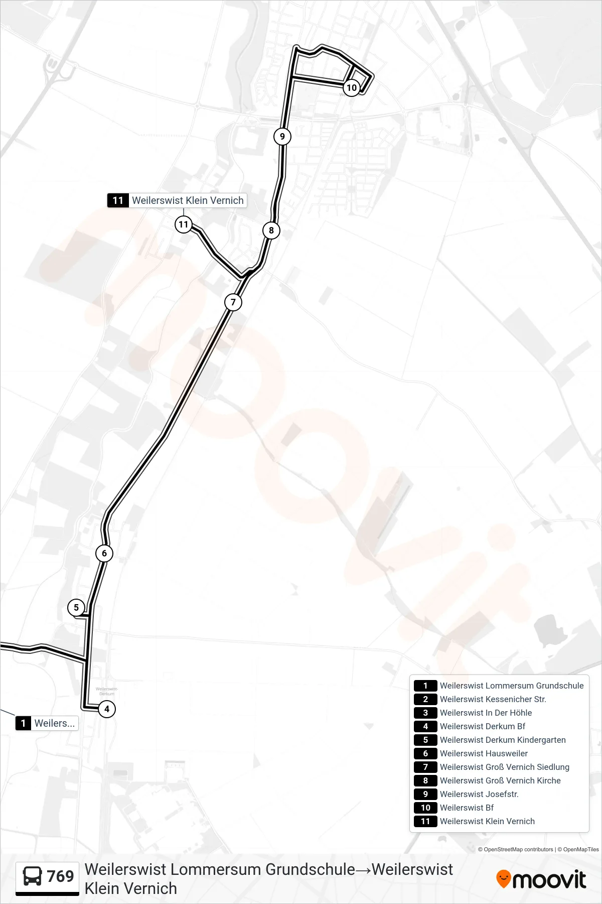 Linie 769 (Bus) Richtung Weilerswist Lommersum Grundschule→Weilerswist Klein Vernich: Route und Haltestellen auf der Karte