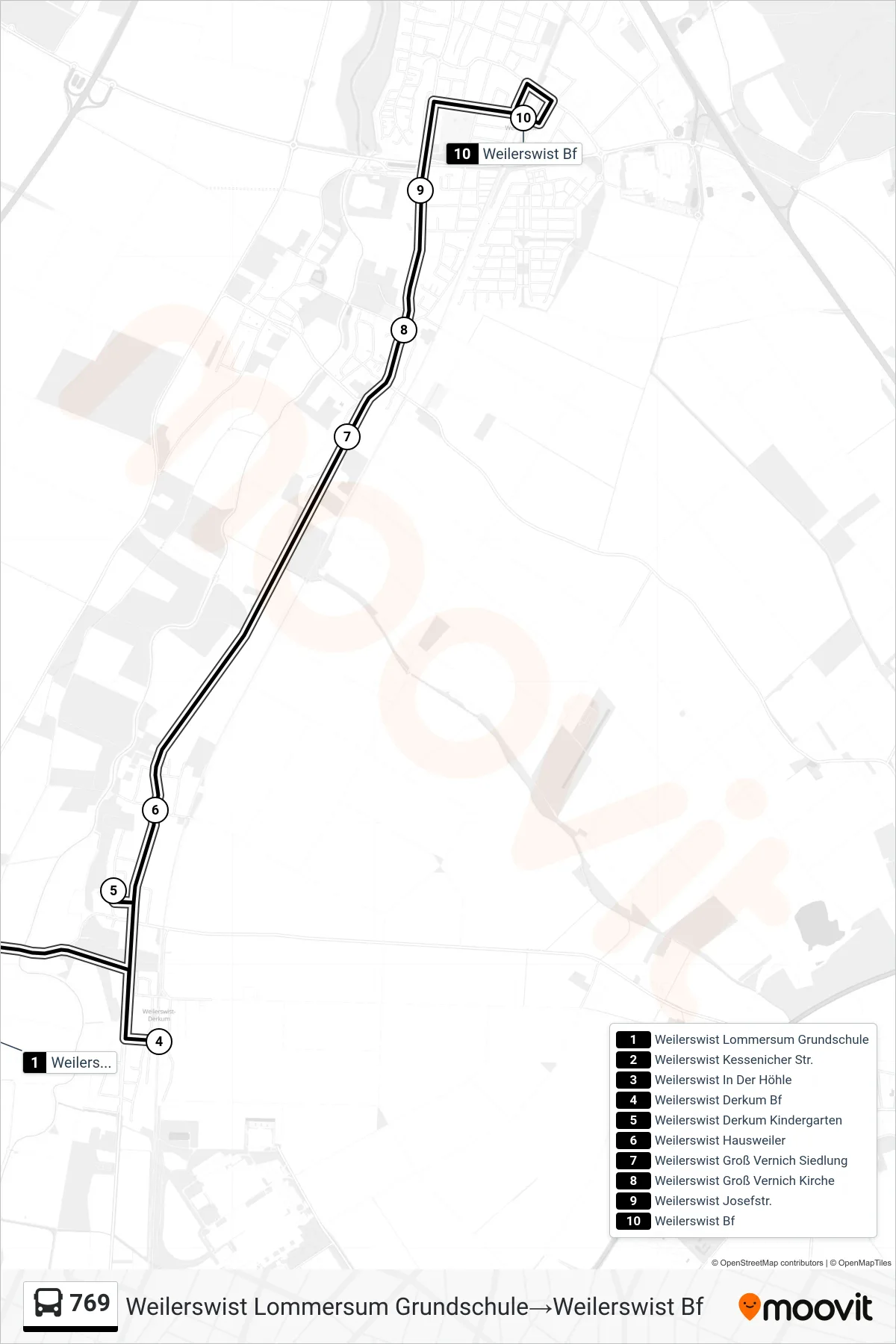 Linie 769 (Bus) Richtung Weilerswist Lommersum Grundschule→Weilerswist Bf: Route und Haltestellen auf der Karte